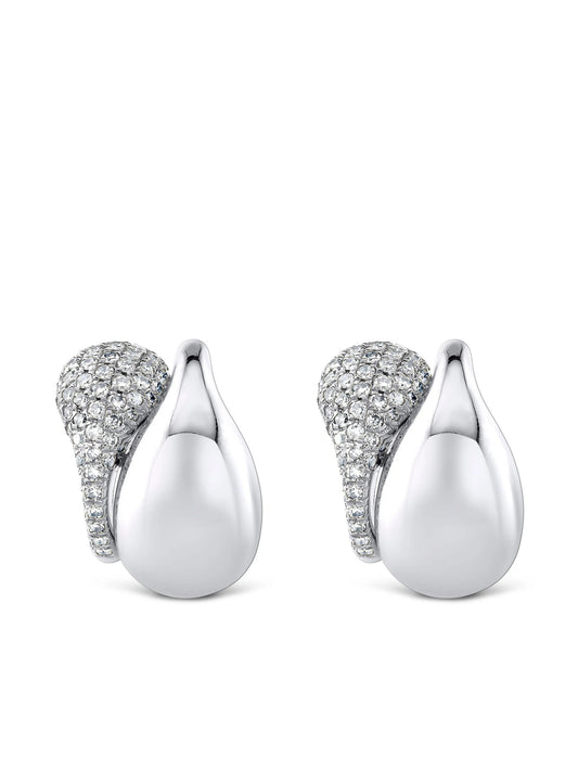18K white gold Double Drip diamond huggies