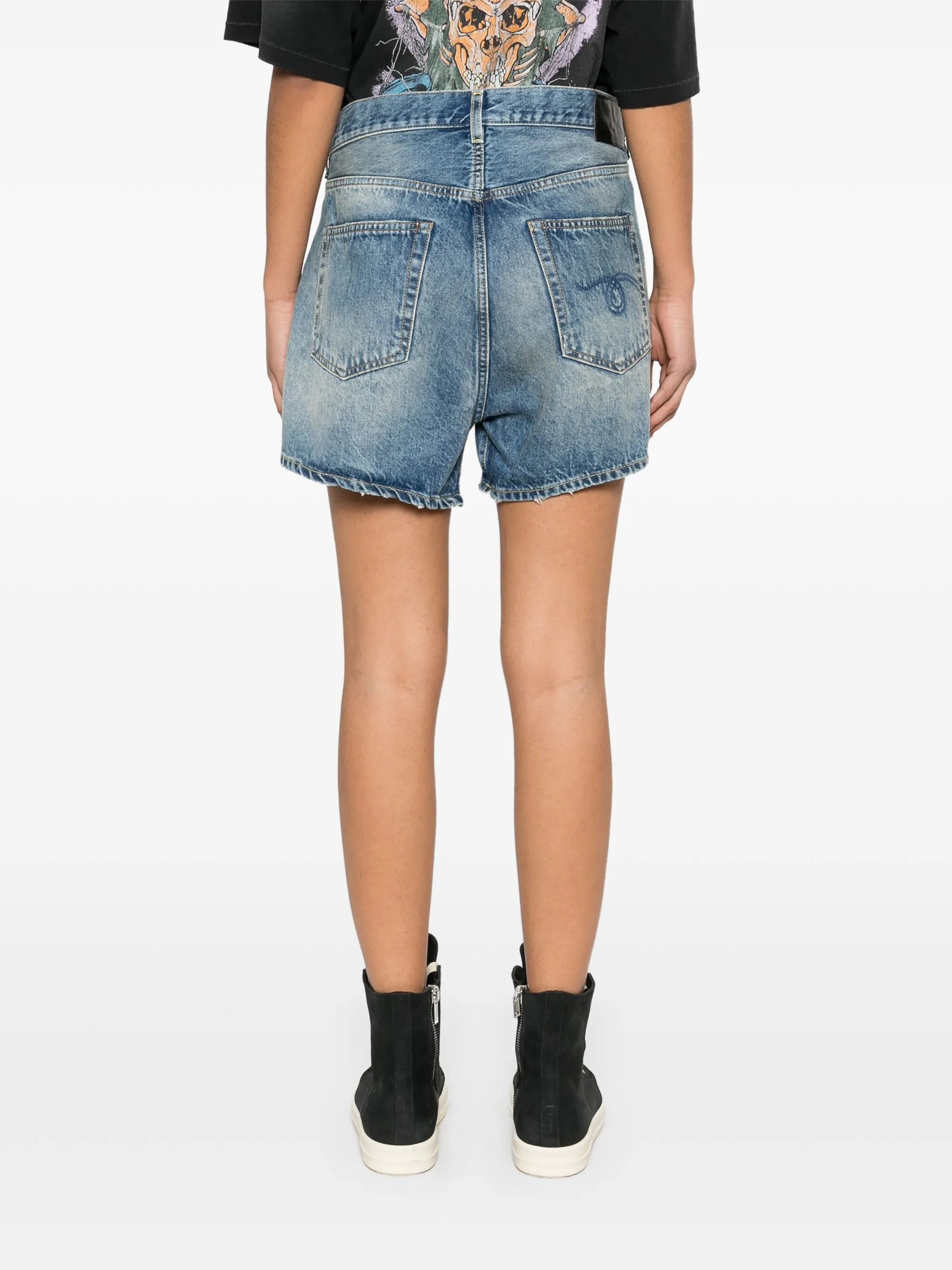 Crossover denim shorts
