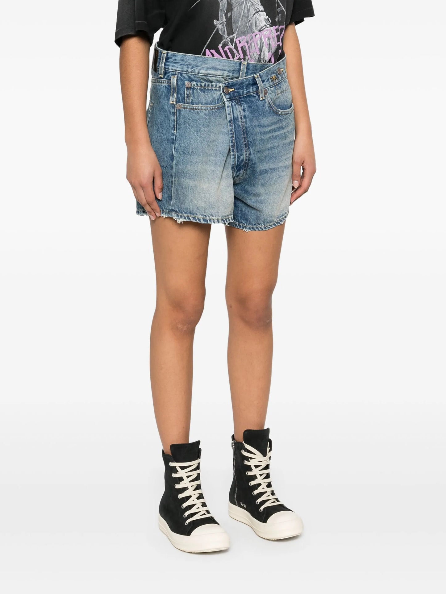 Crossover denim shorts