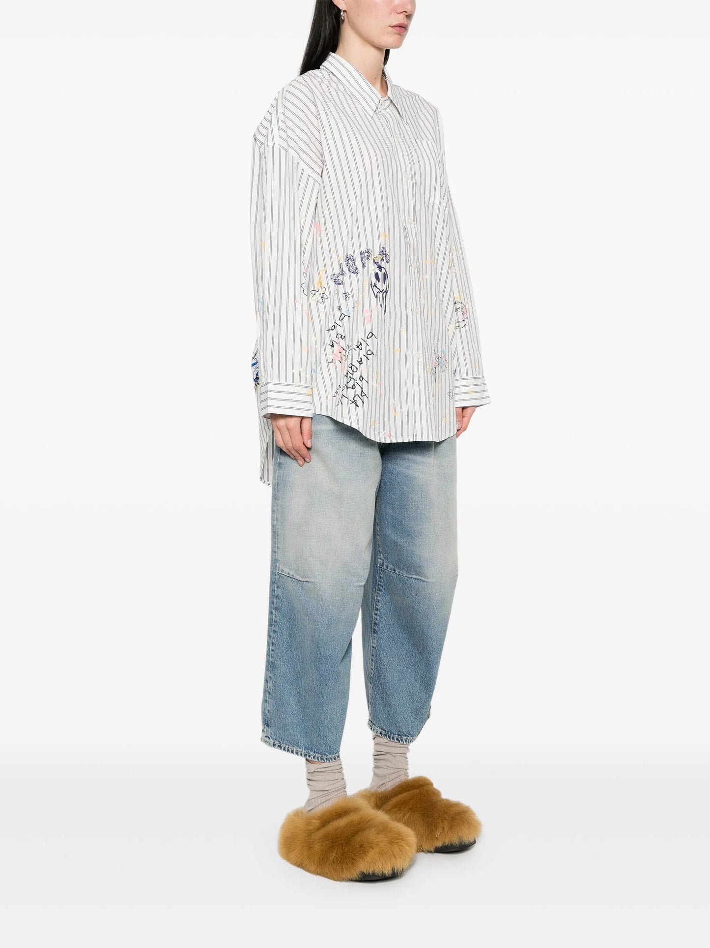 paint-splatter striped shirt