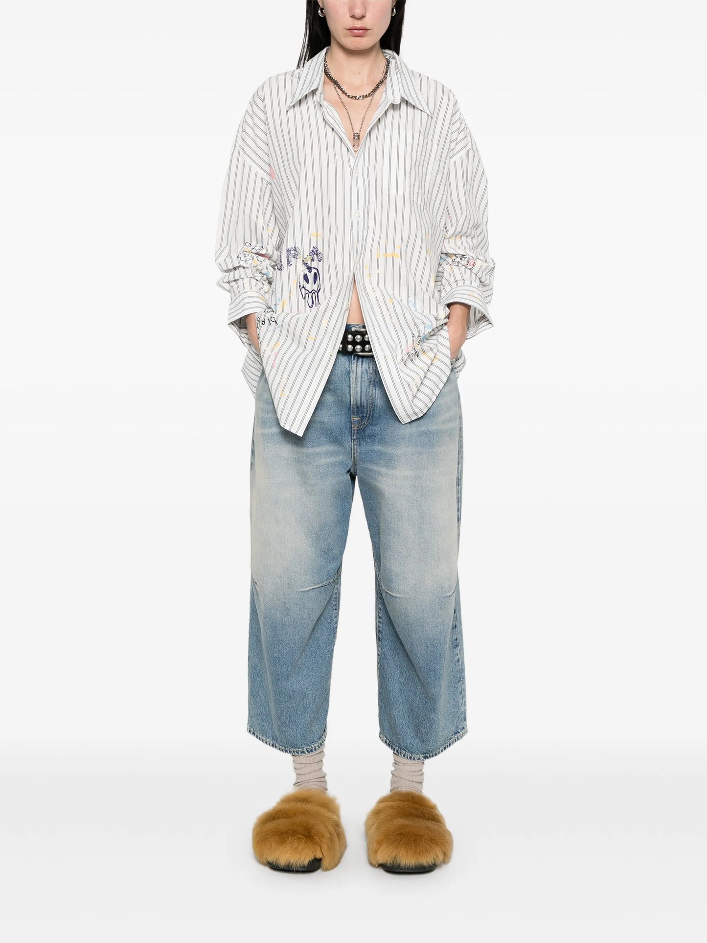 paint-splatter striped shirt