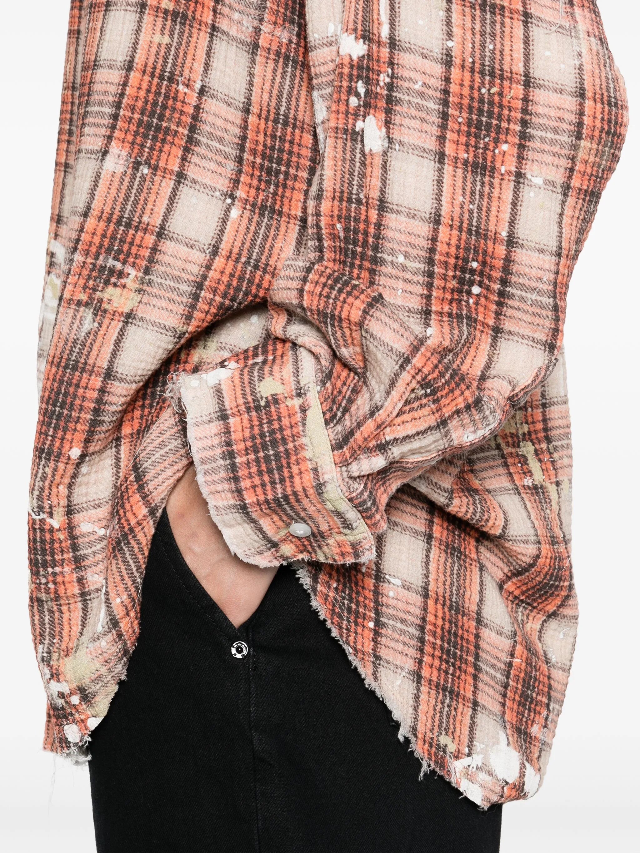shredded-seam drop-neck shirt