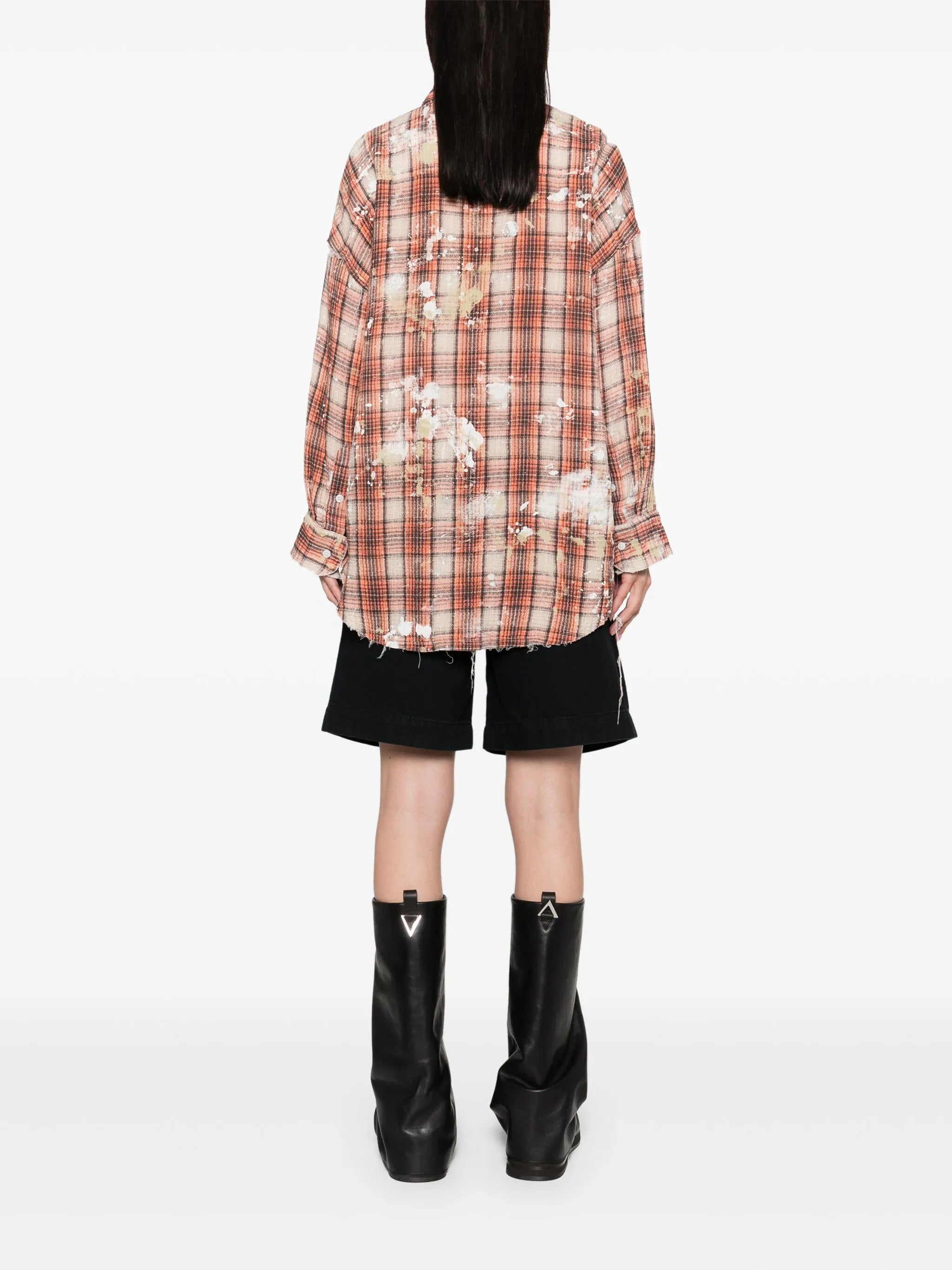 shredded-seam drop-neck shirt