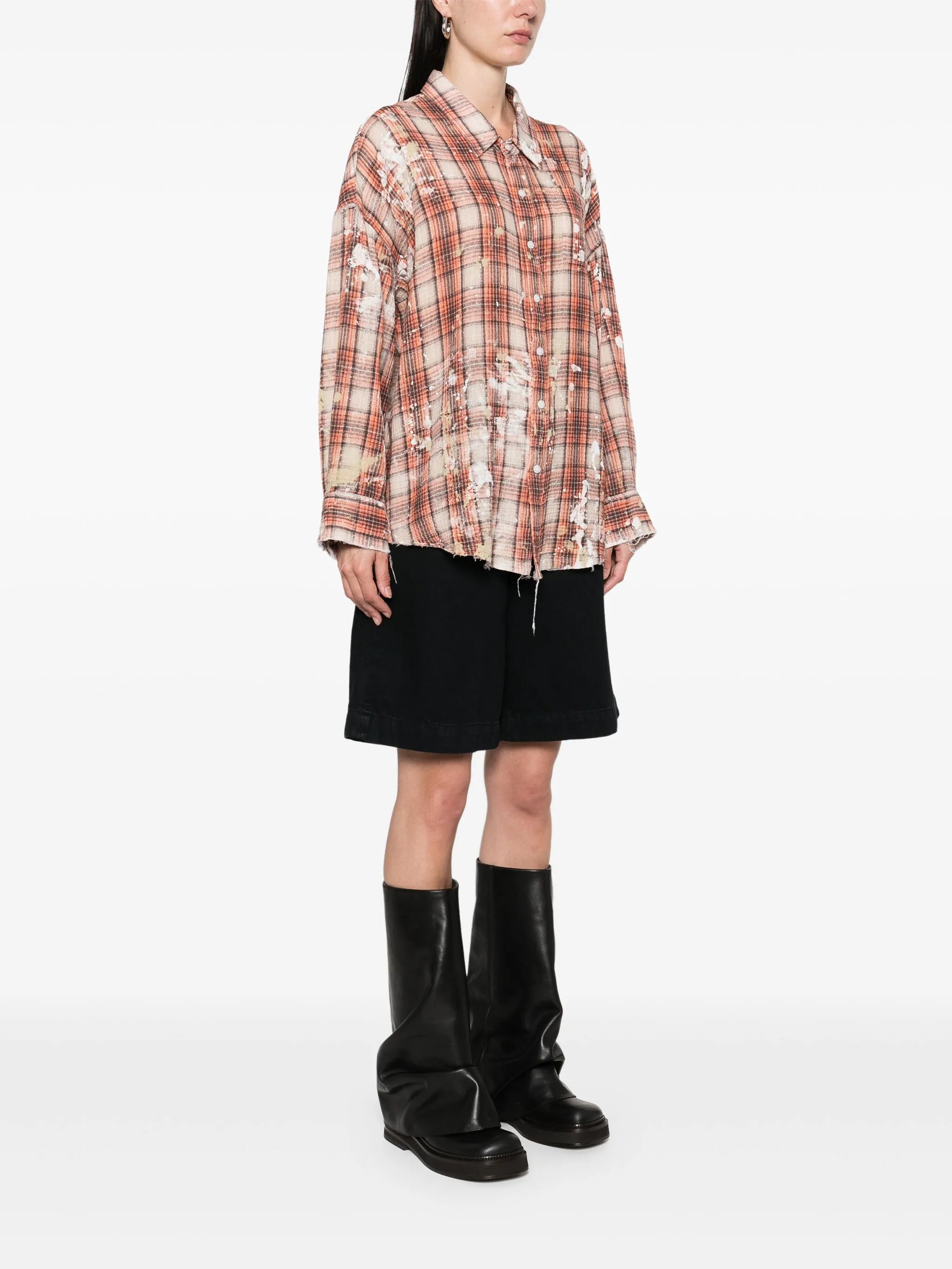 shredded-seam drop-neck shirt