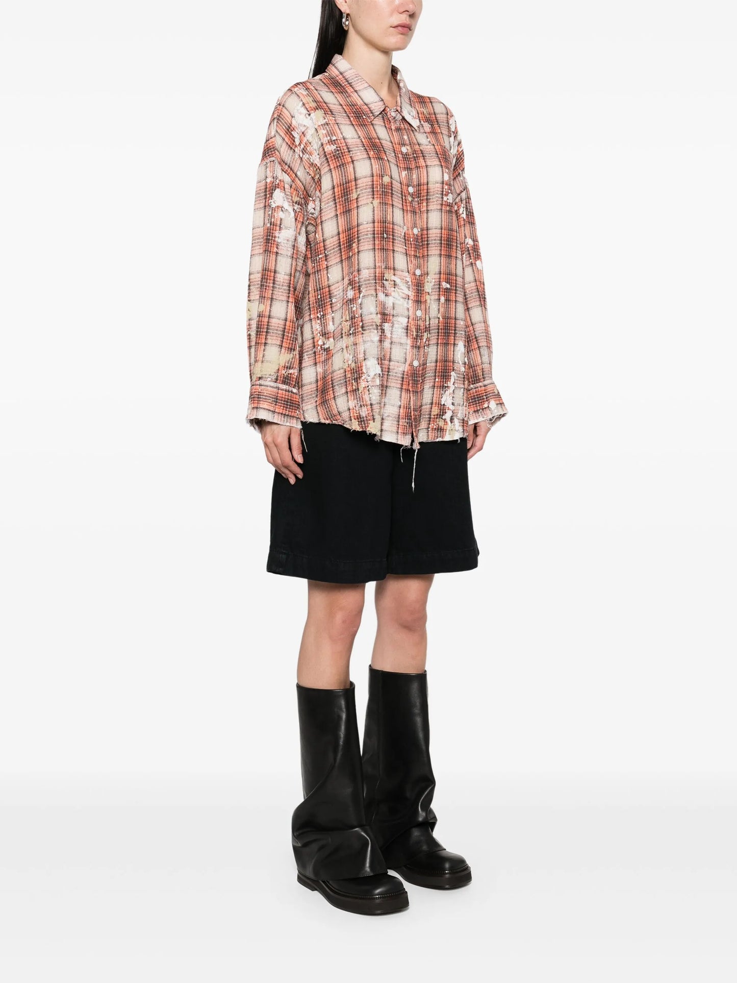 shredded-seam drop-neck shirt
