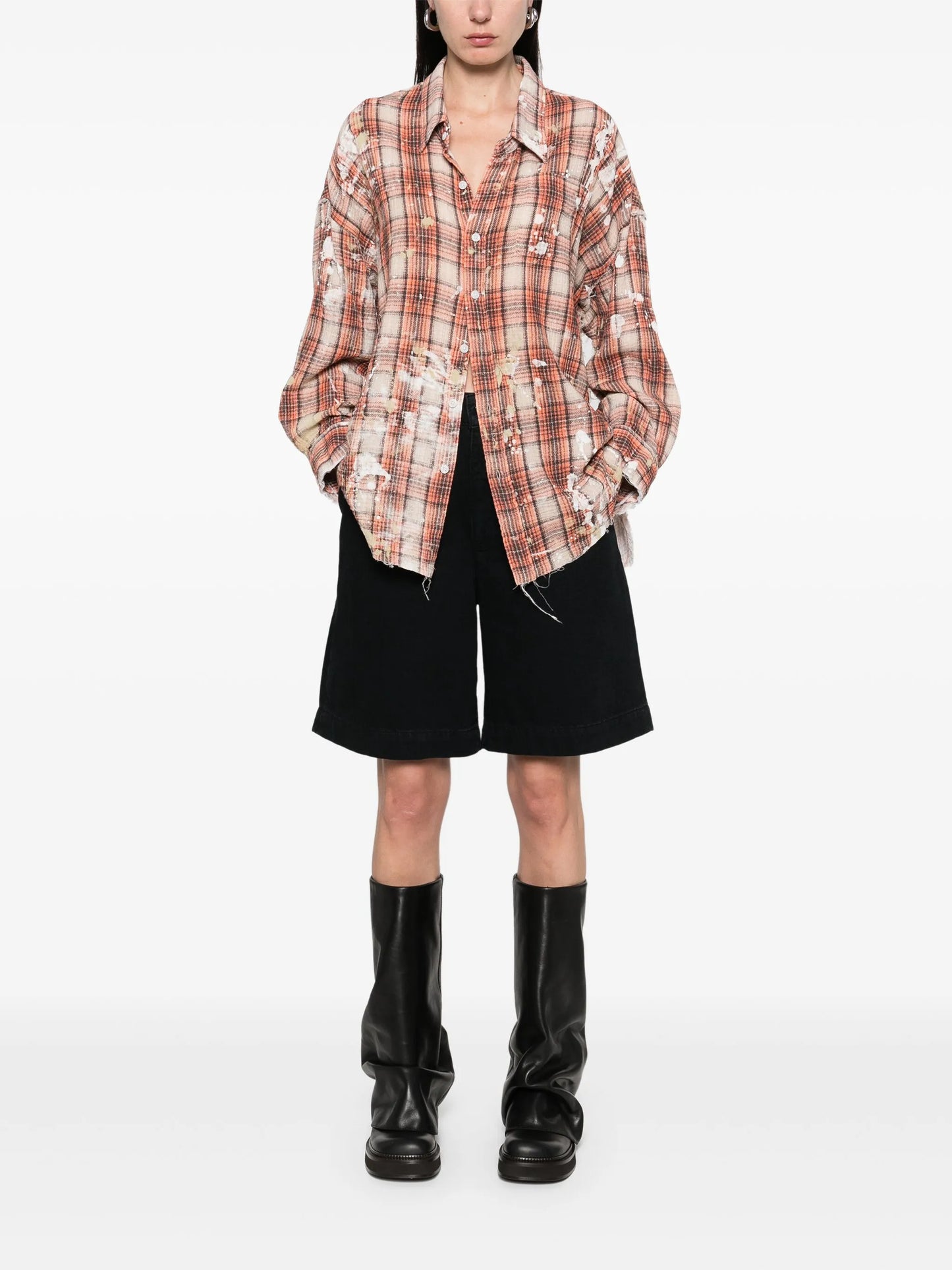 shredded-seam drop-neck shirt