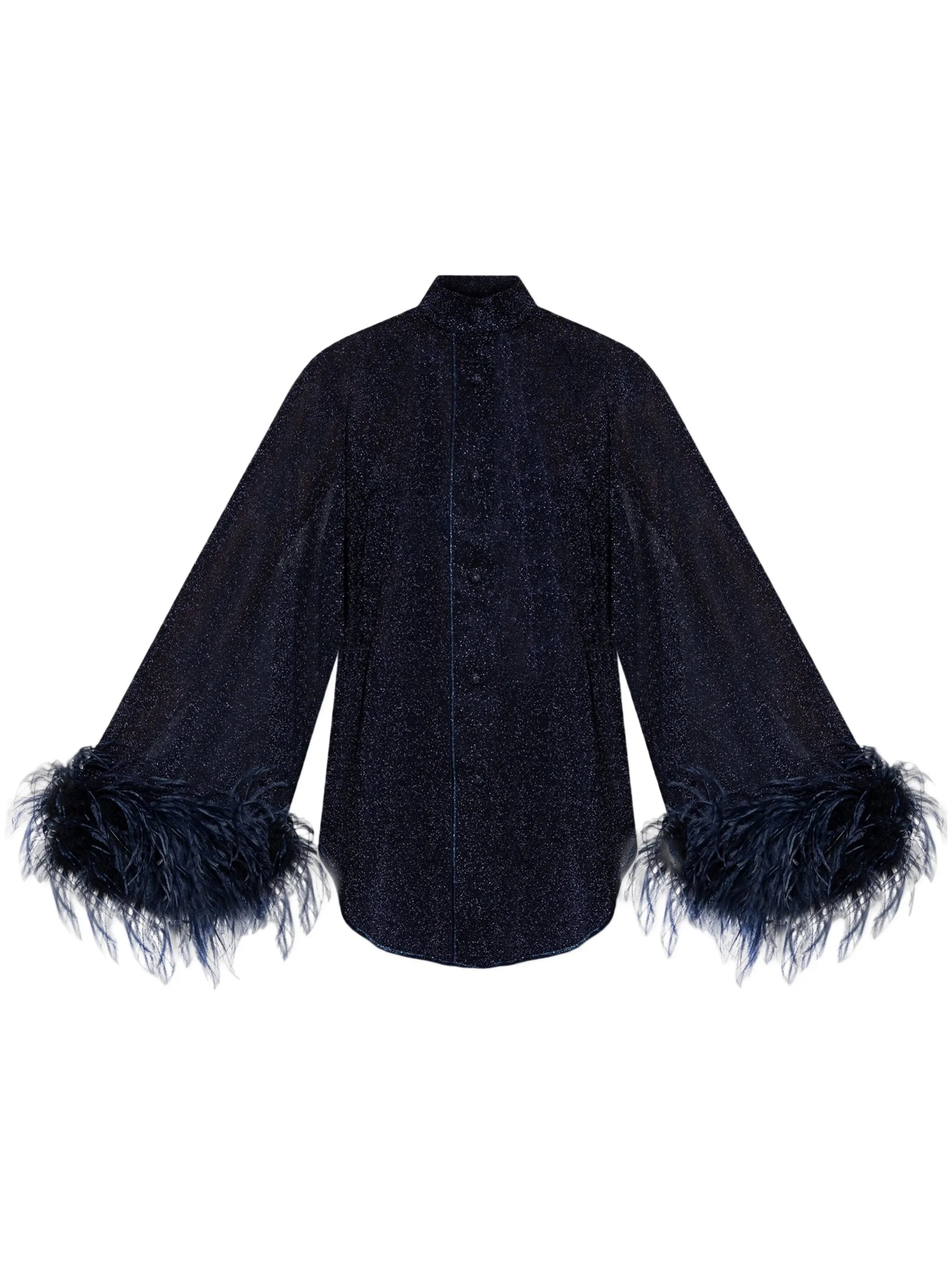 feather-embellished blouse