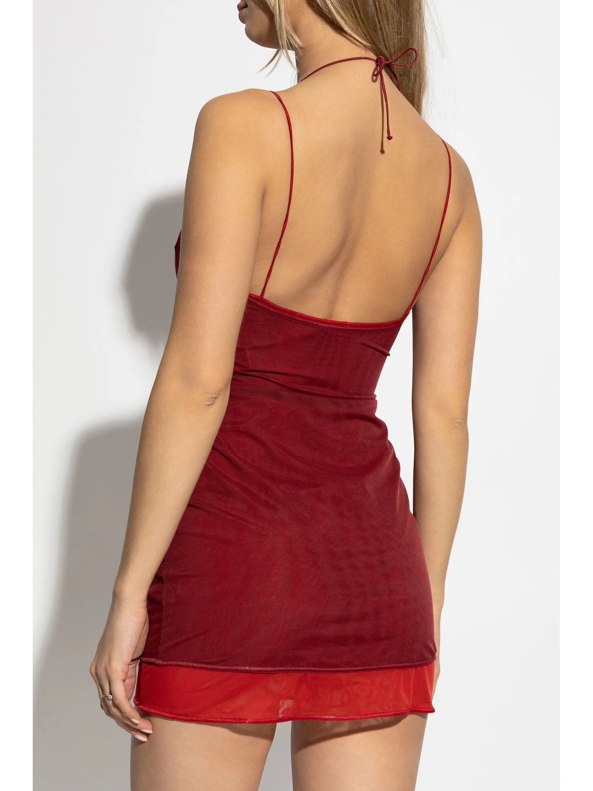 floral-appliqué mini dress