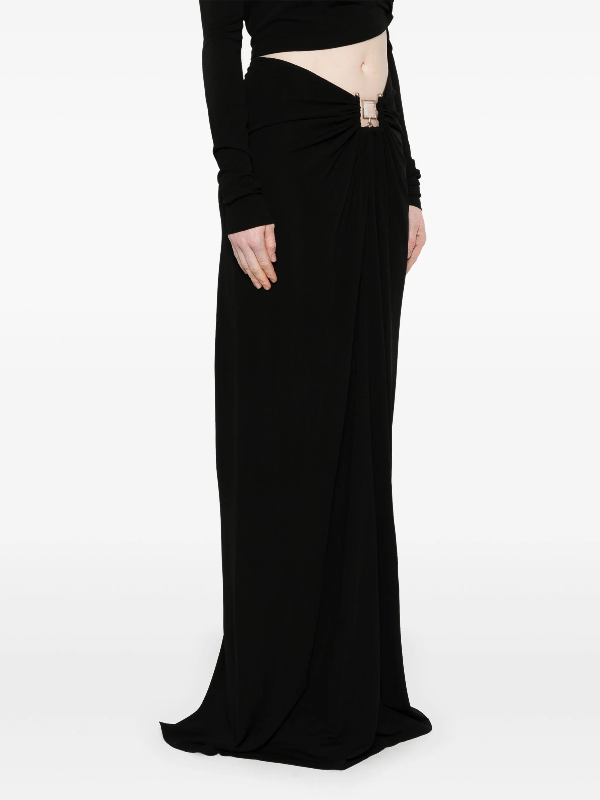 bezel-quartz ruched maxi skirt