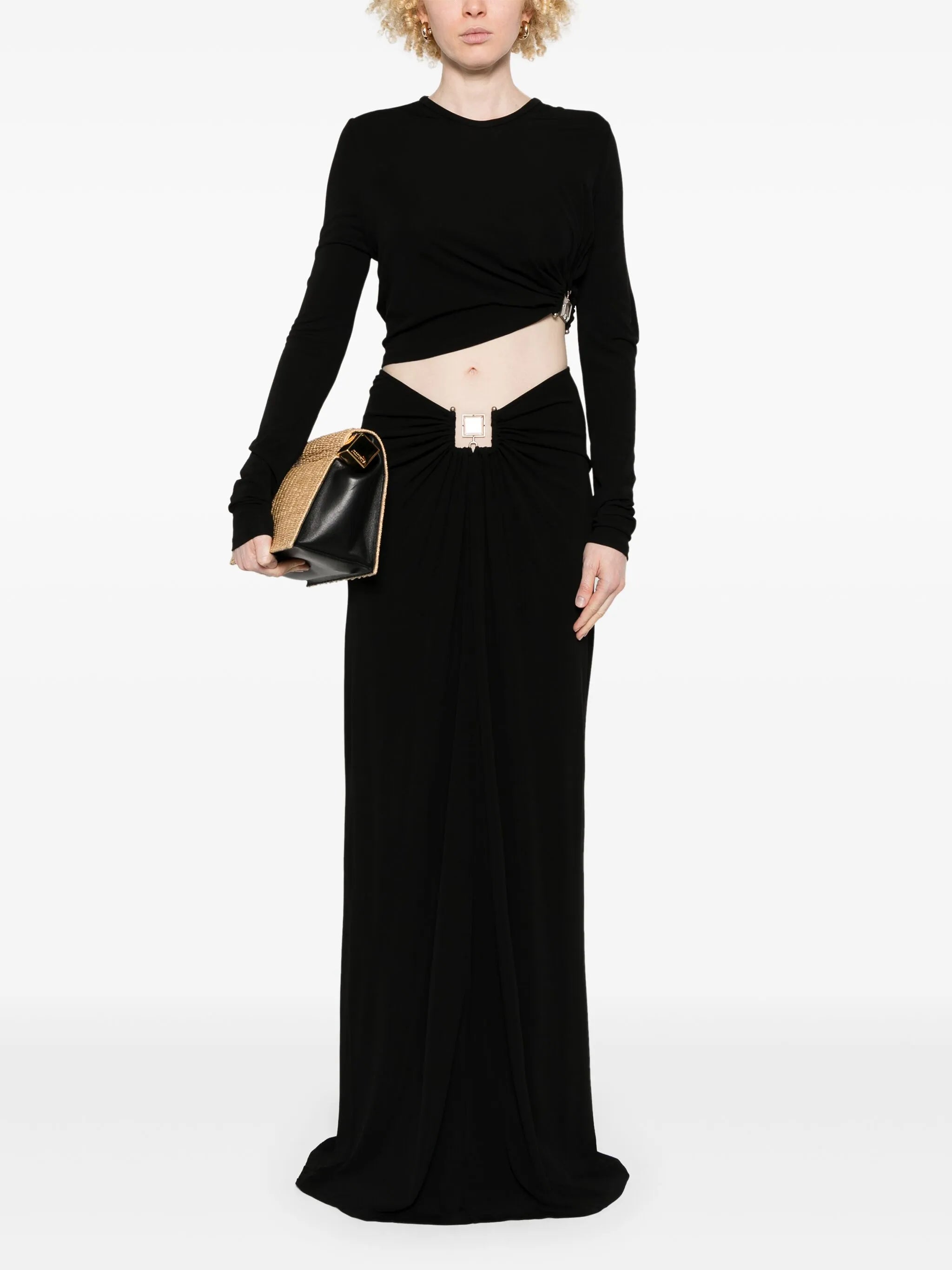 bezel-quartz ruched maxi skirt
