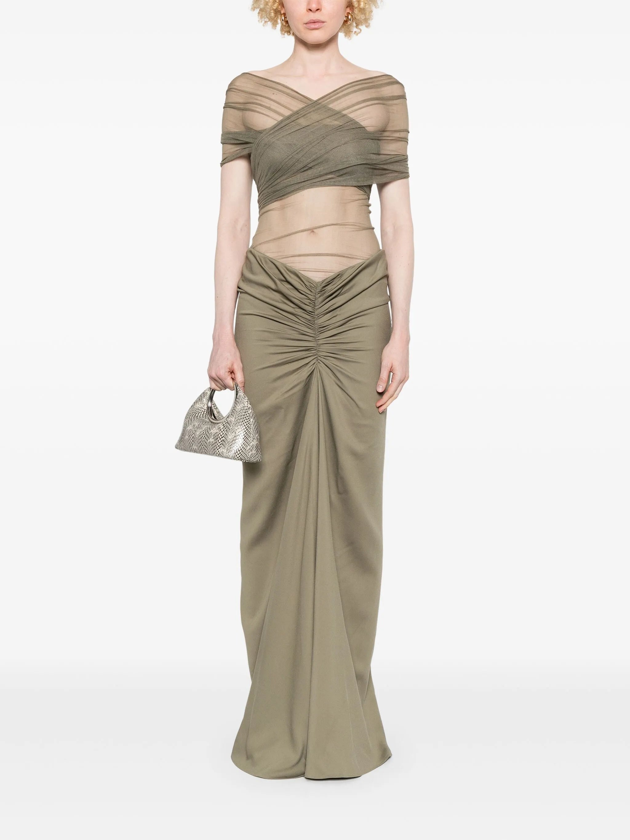 crossed tulle maxi dress