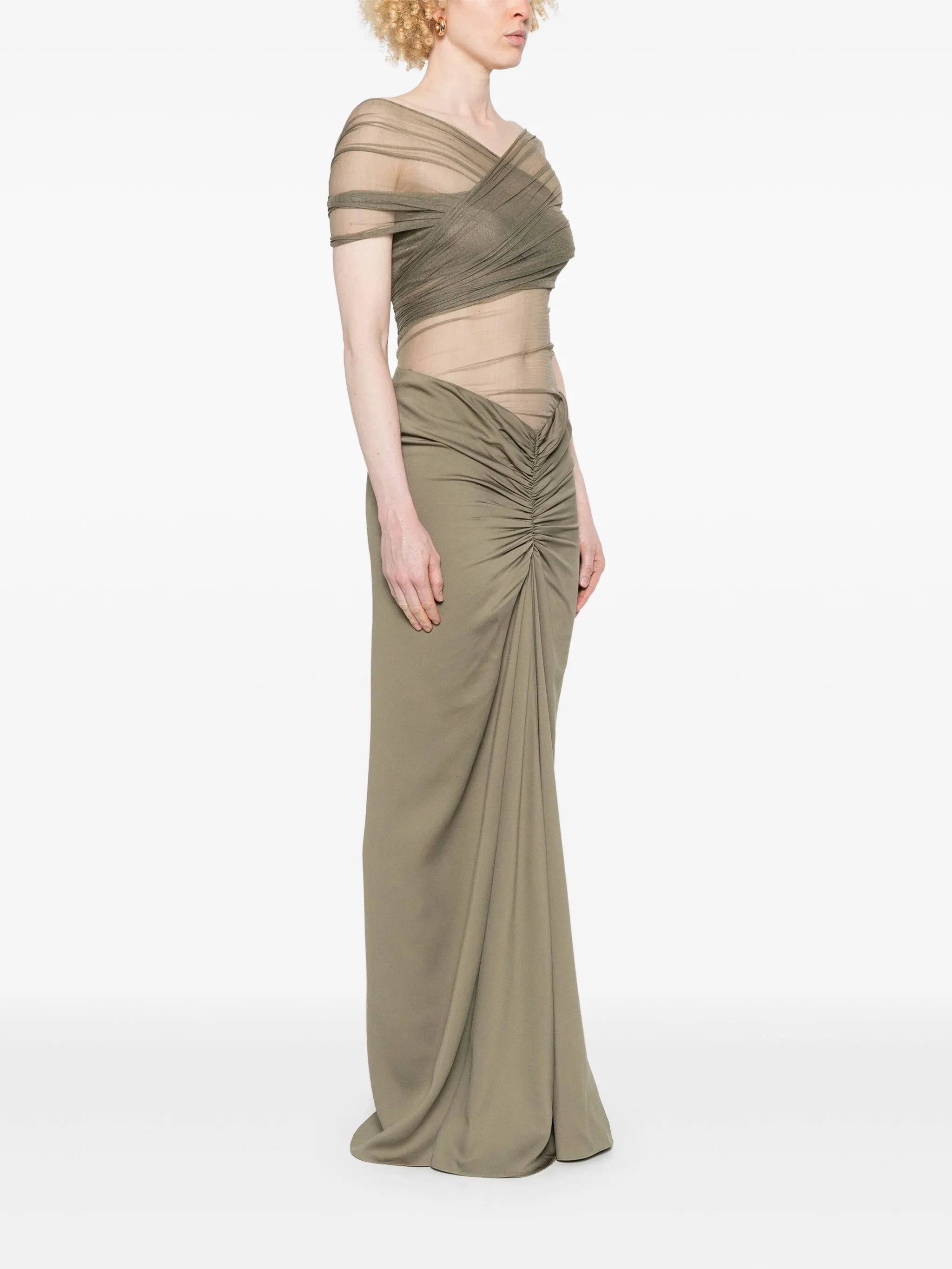 crossed tulle maxi dress