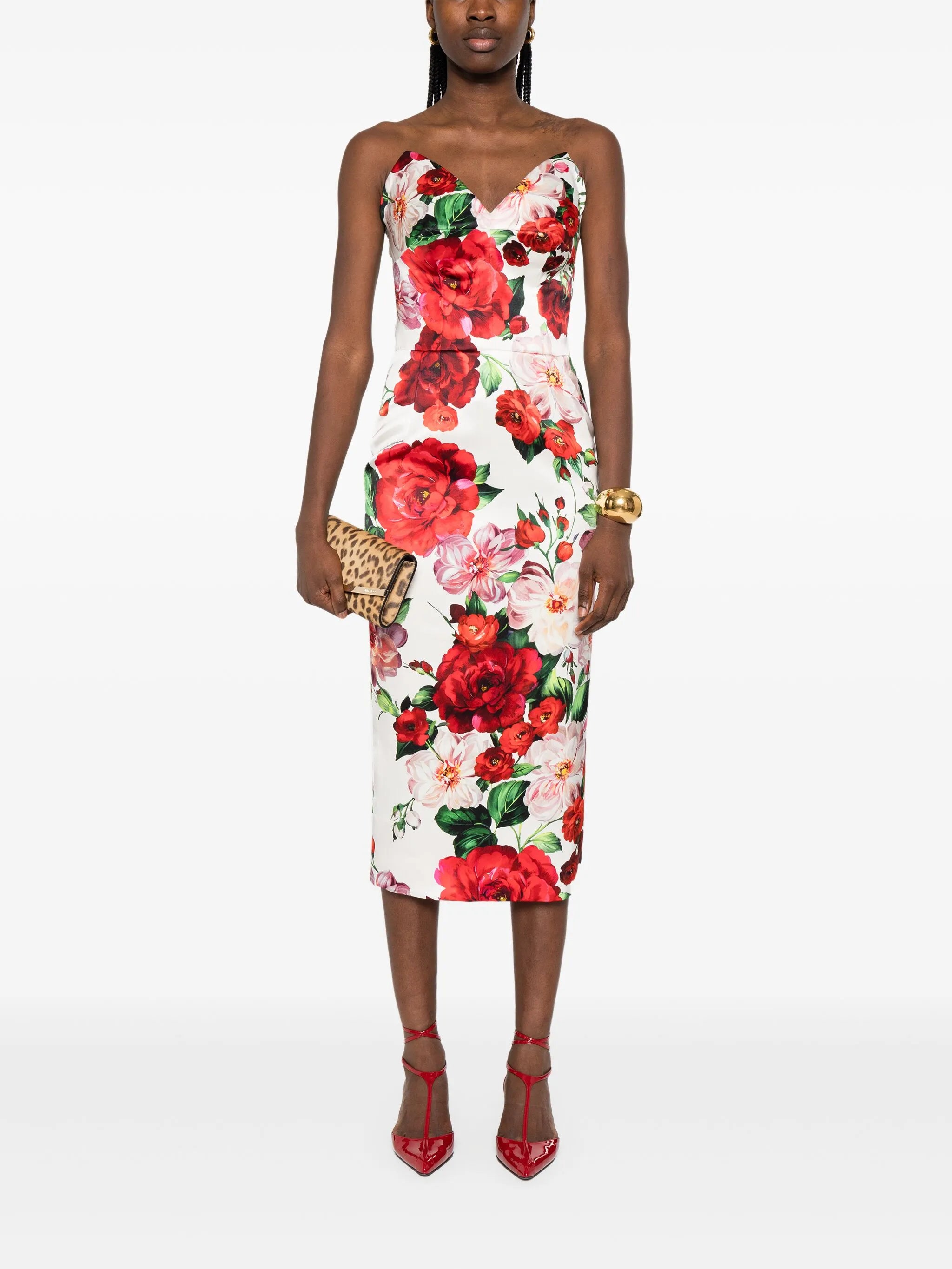 rose-print midi dress
