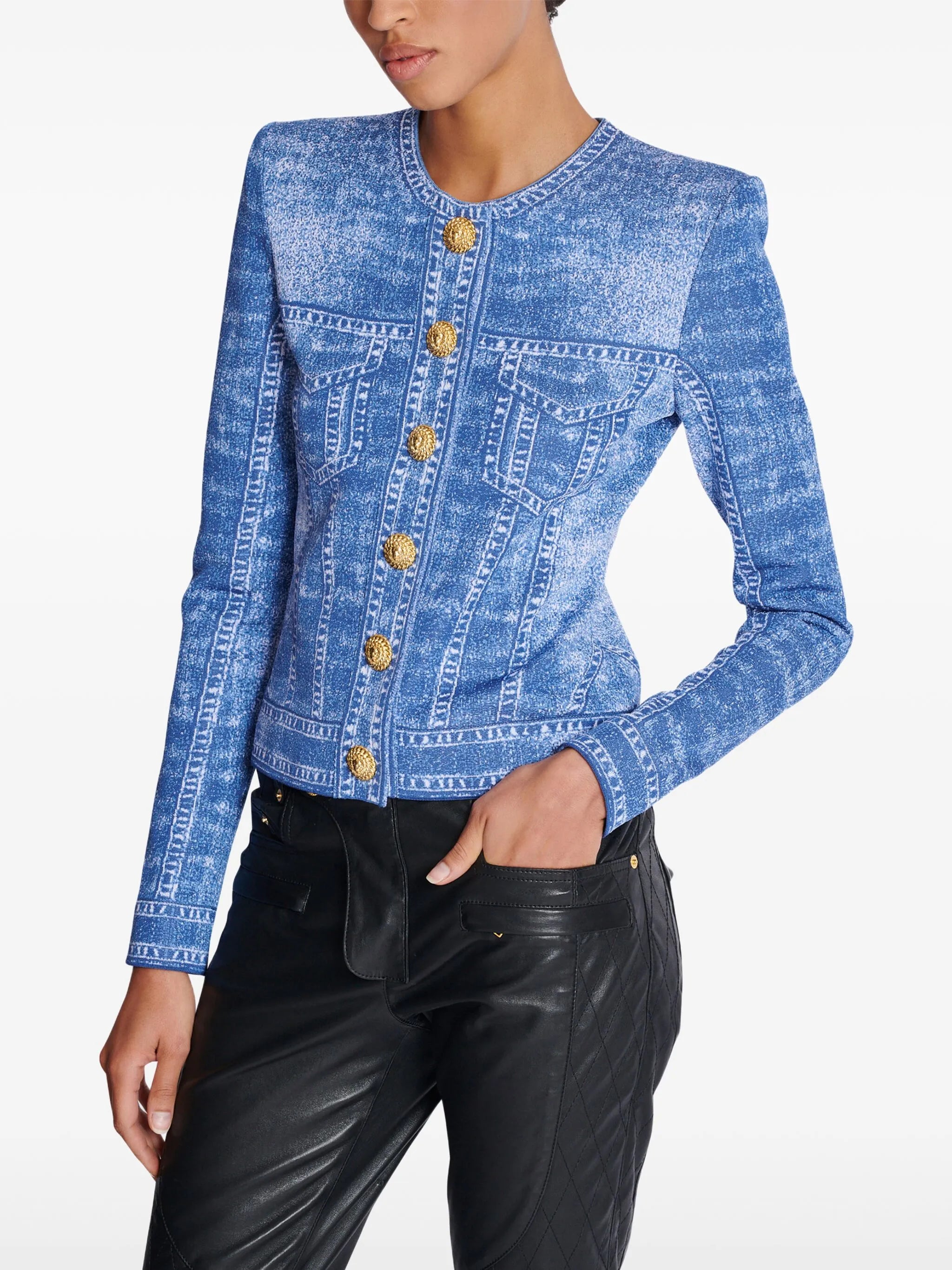 denim-effect cardigan