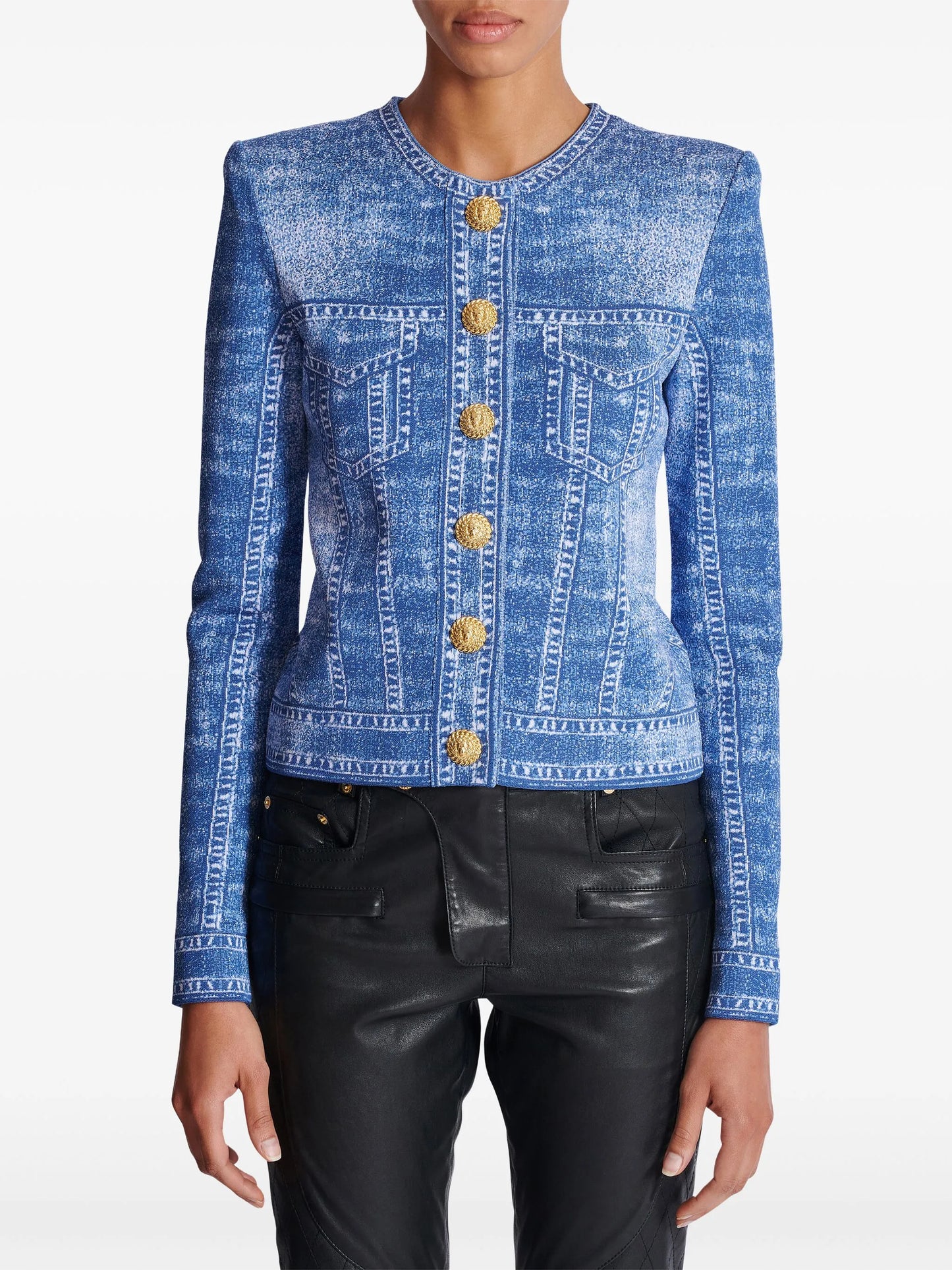 denim-effect cardigan