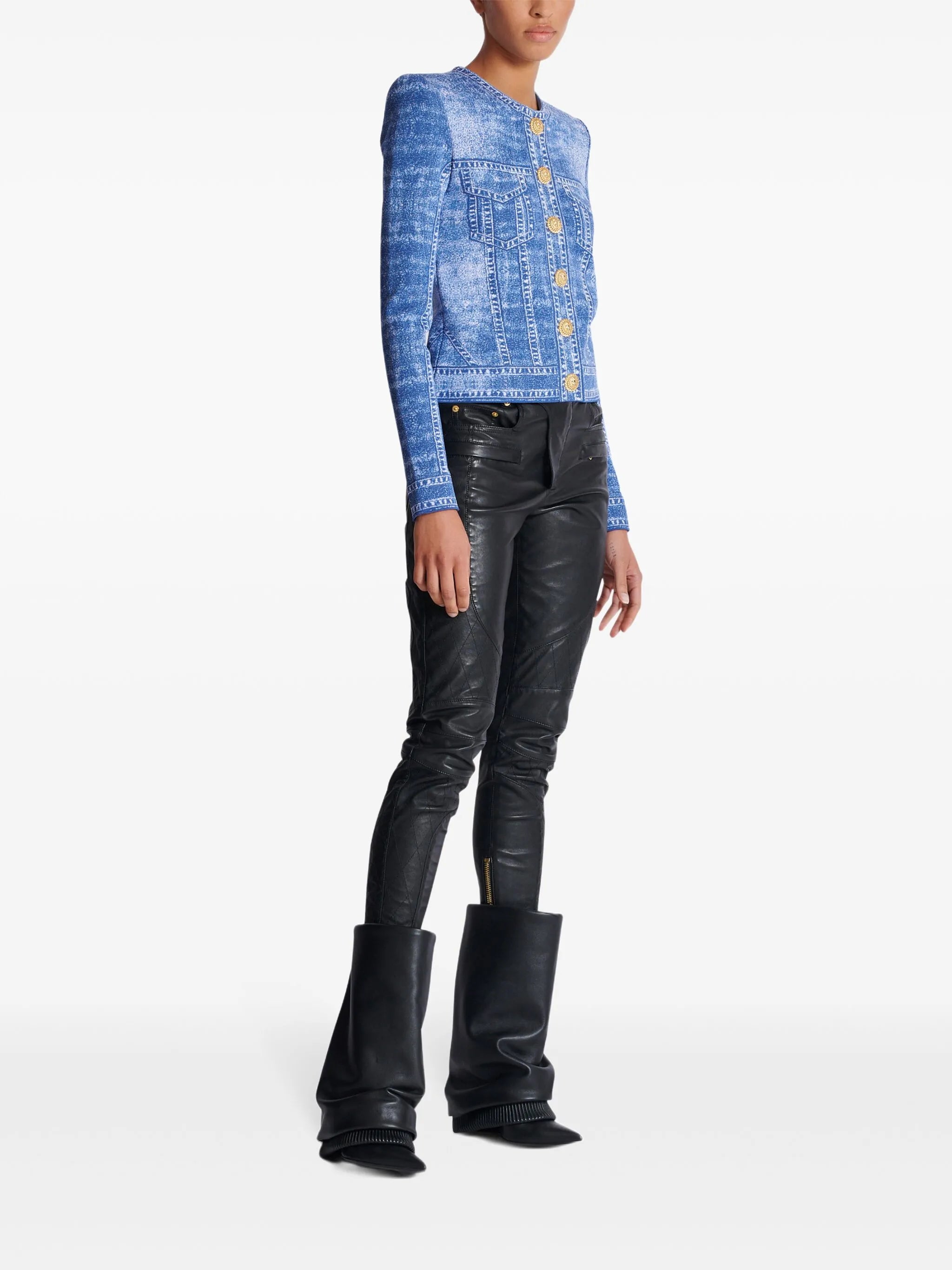 denim-effect cardigan