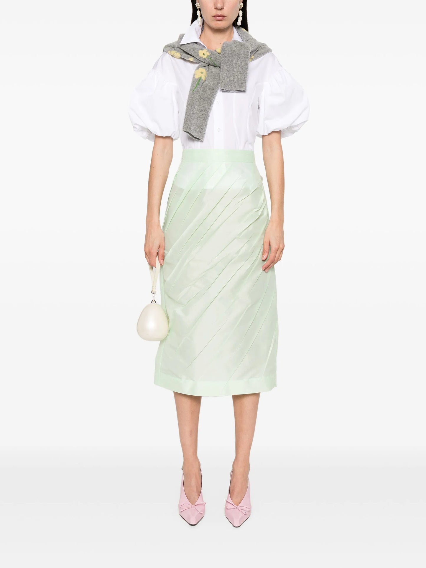 pressed-crease midi skirt