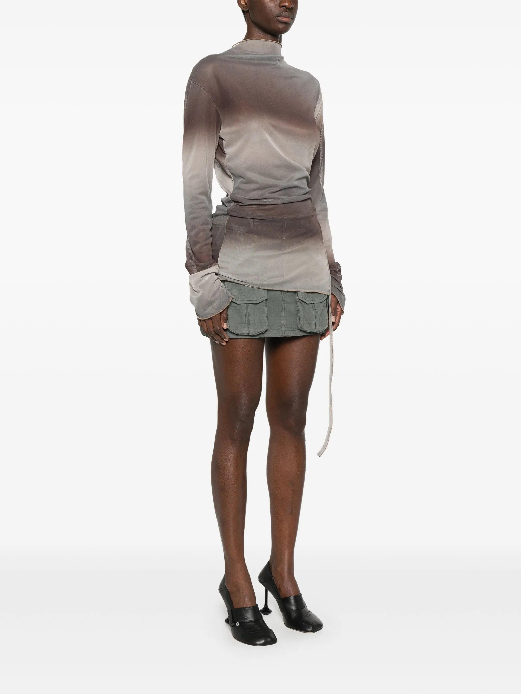 draped long-sleeve top