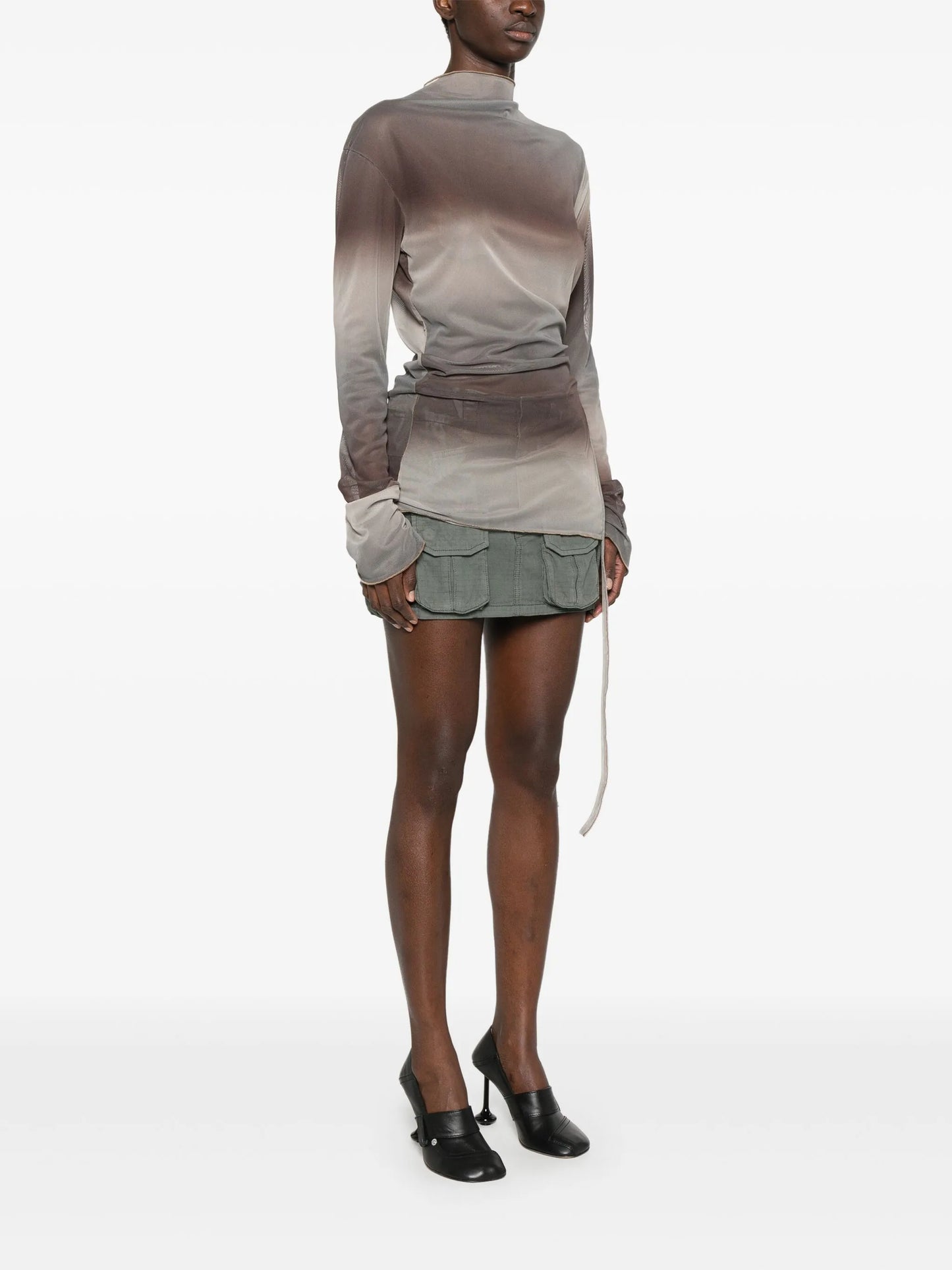 draped long-sleeve top