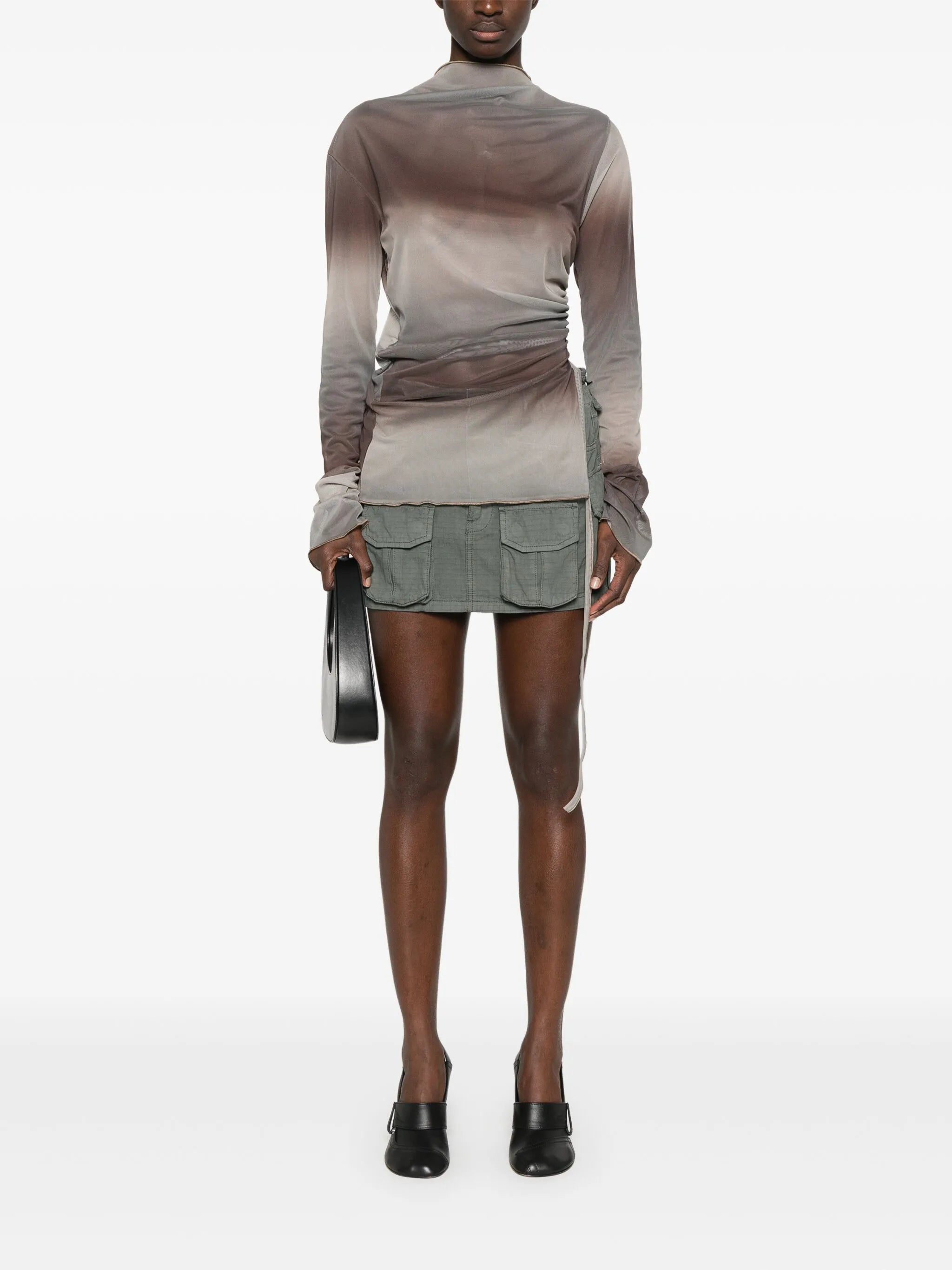 draped long-sleeve top