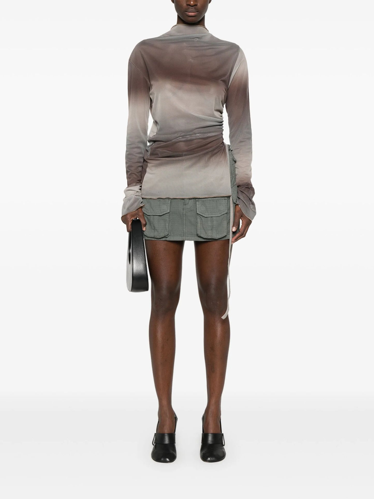 draped long-sleeve top