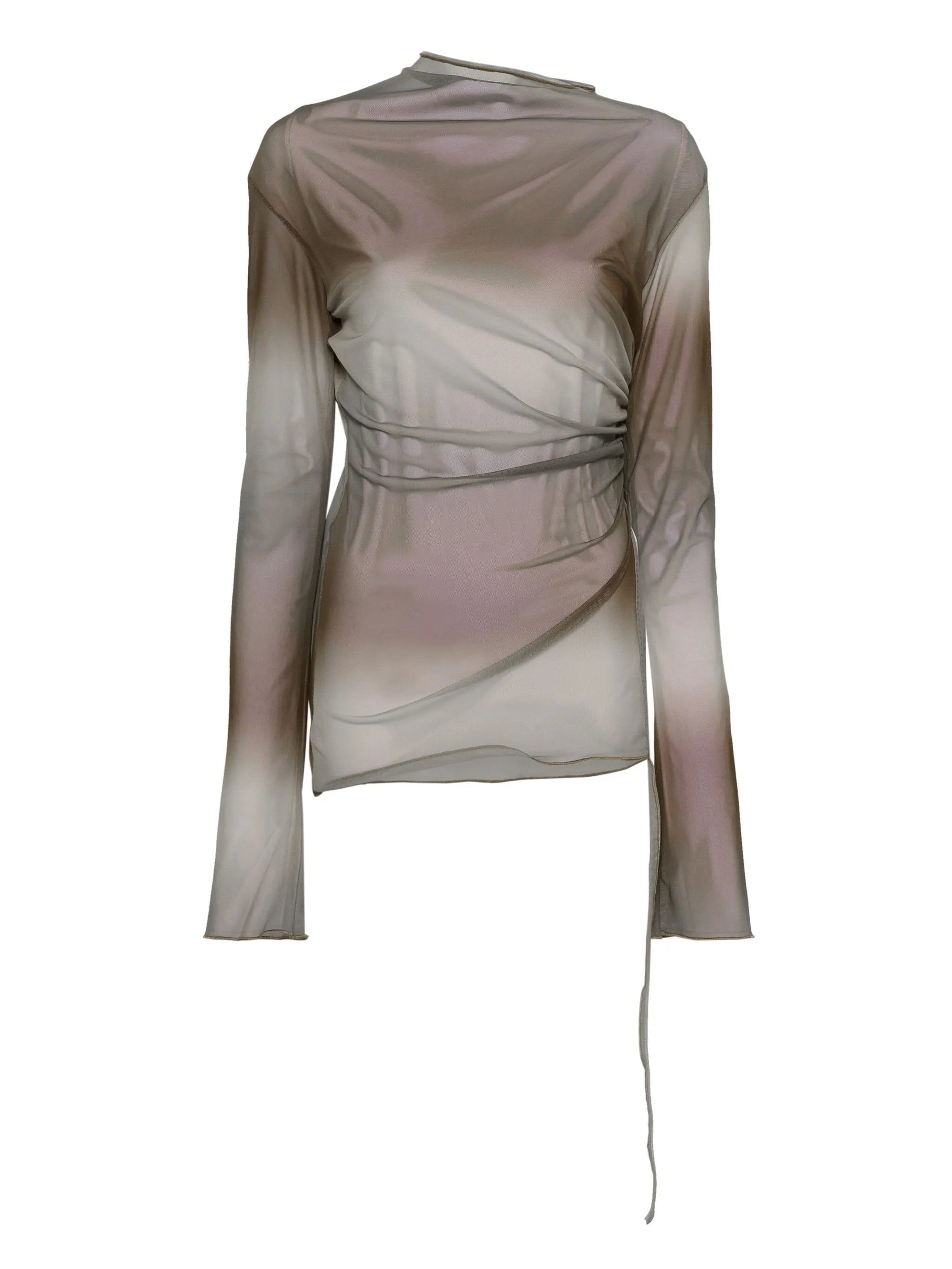 draped long-sleeve top