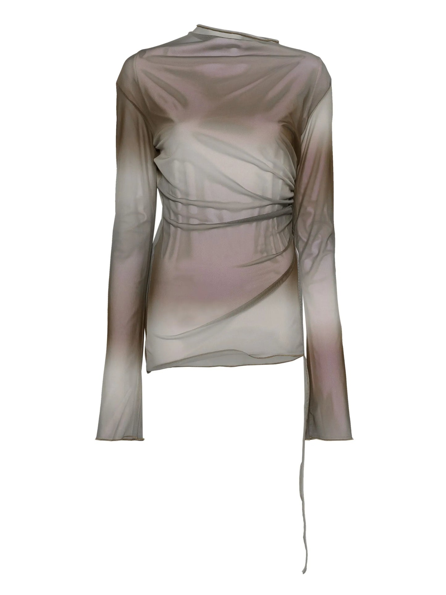draped long-sleeve top