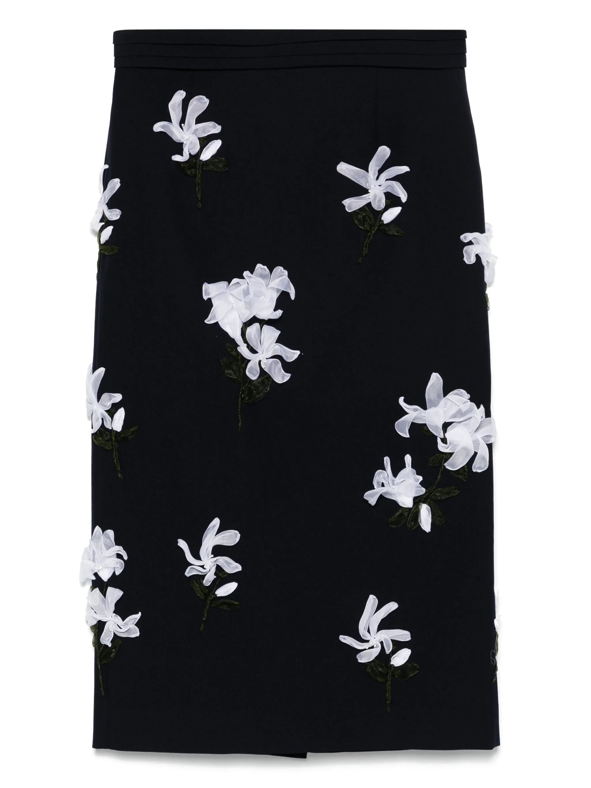 floral-appliqué midi skirt
