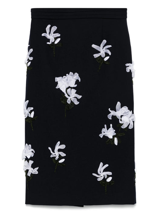 floral-appliqué midi skirt