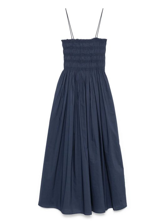 shirred-bodice midi dress