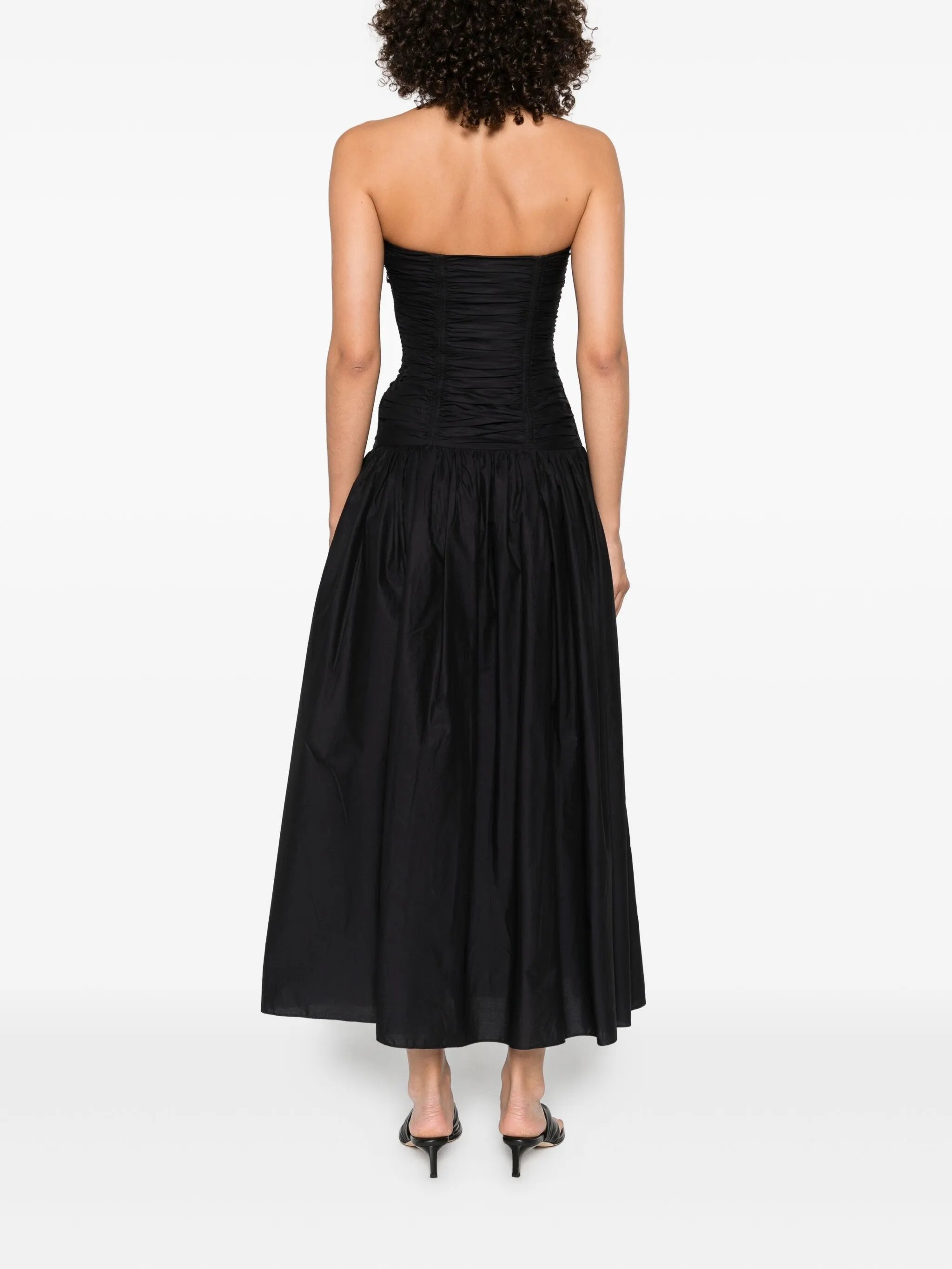 drop-waist strapless midi dress