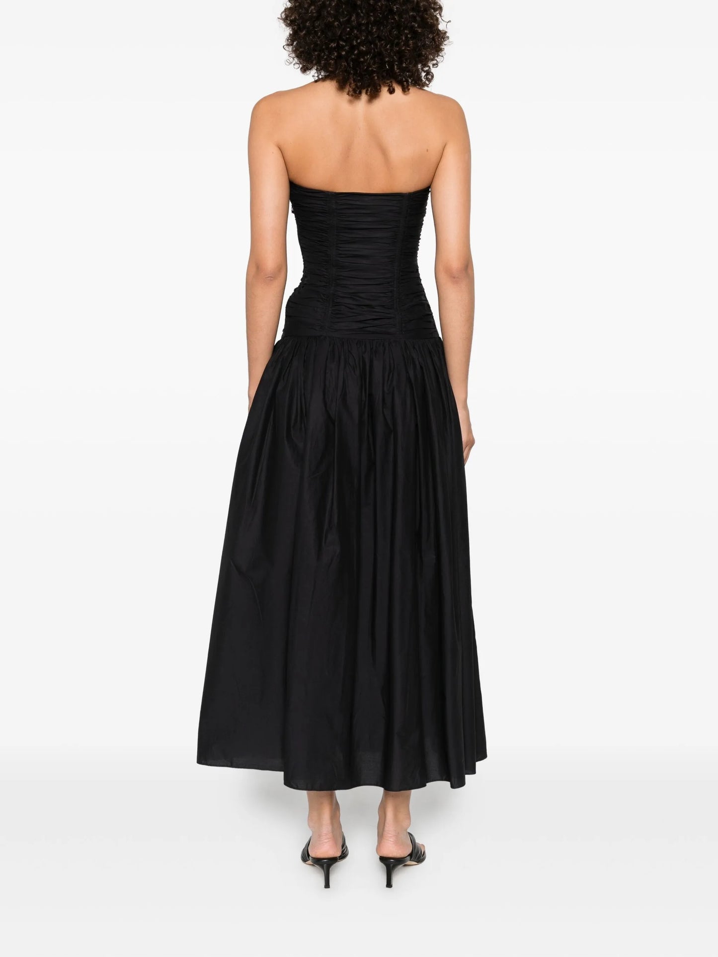 drop-waist strapless midi dress