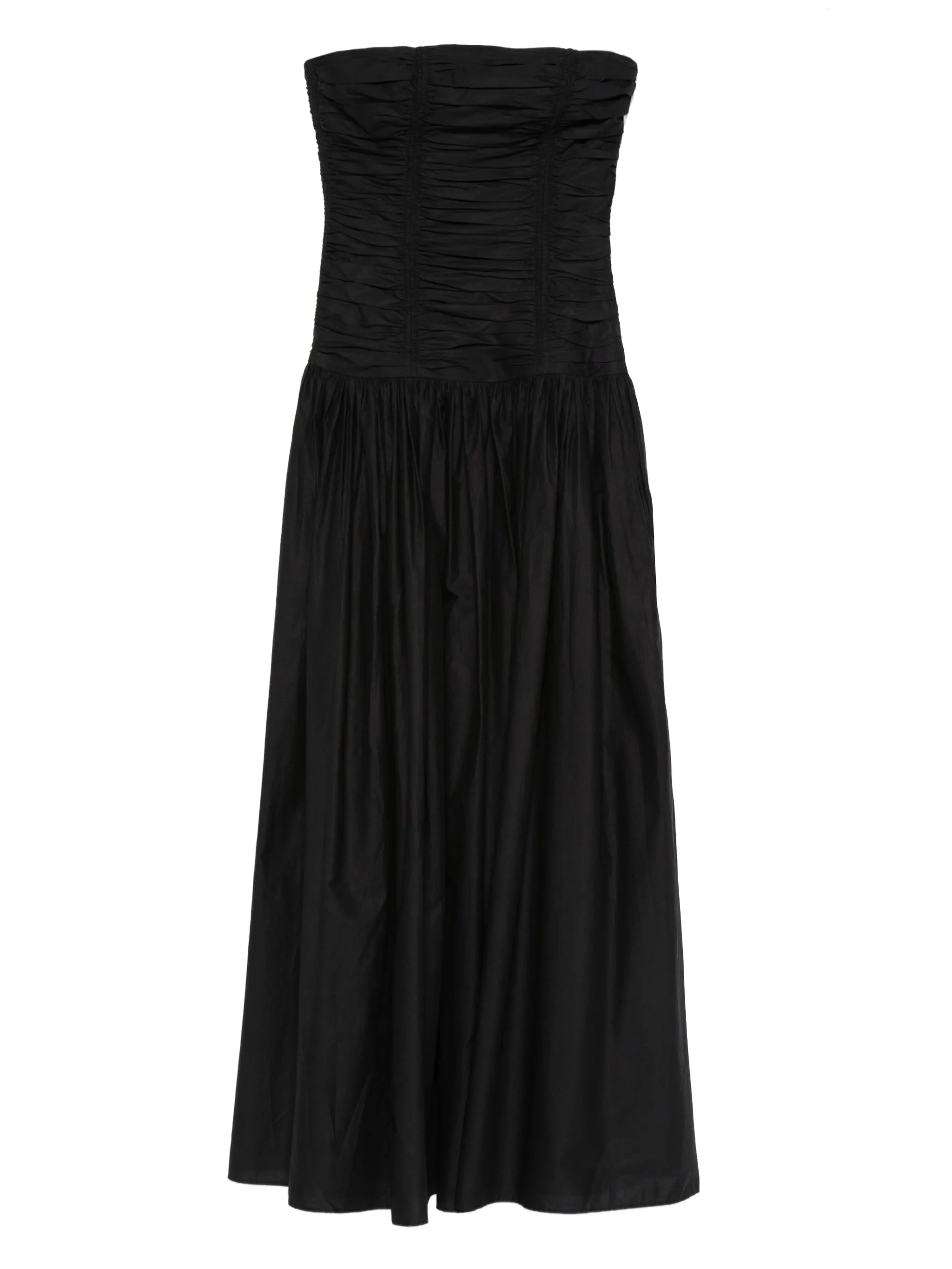 drop-waist strapless midi dress