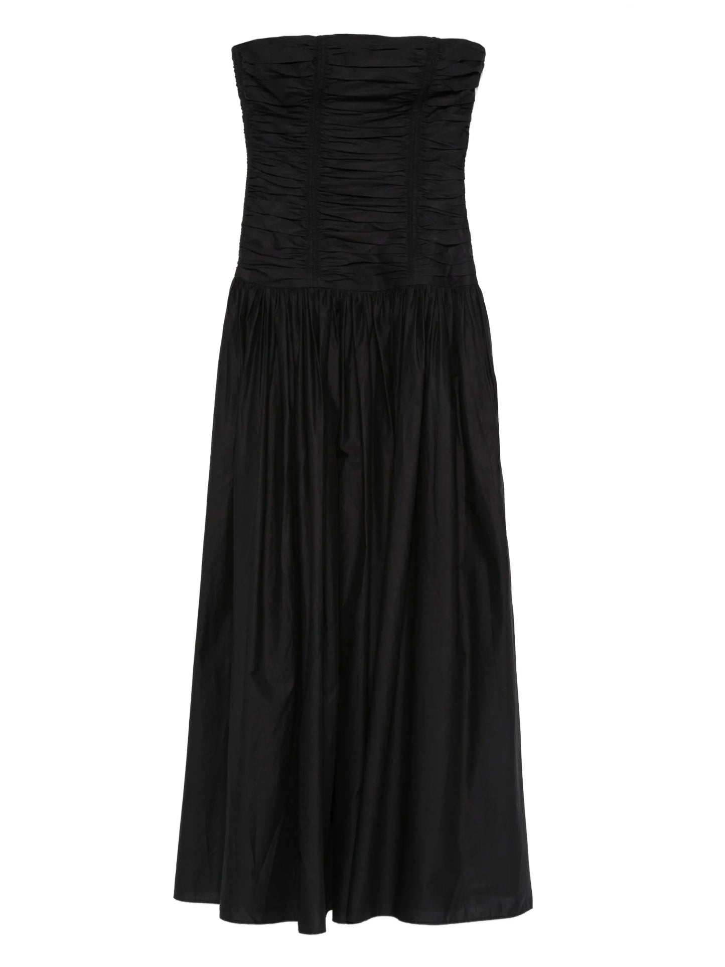 drop-waist strapless midi dress