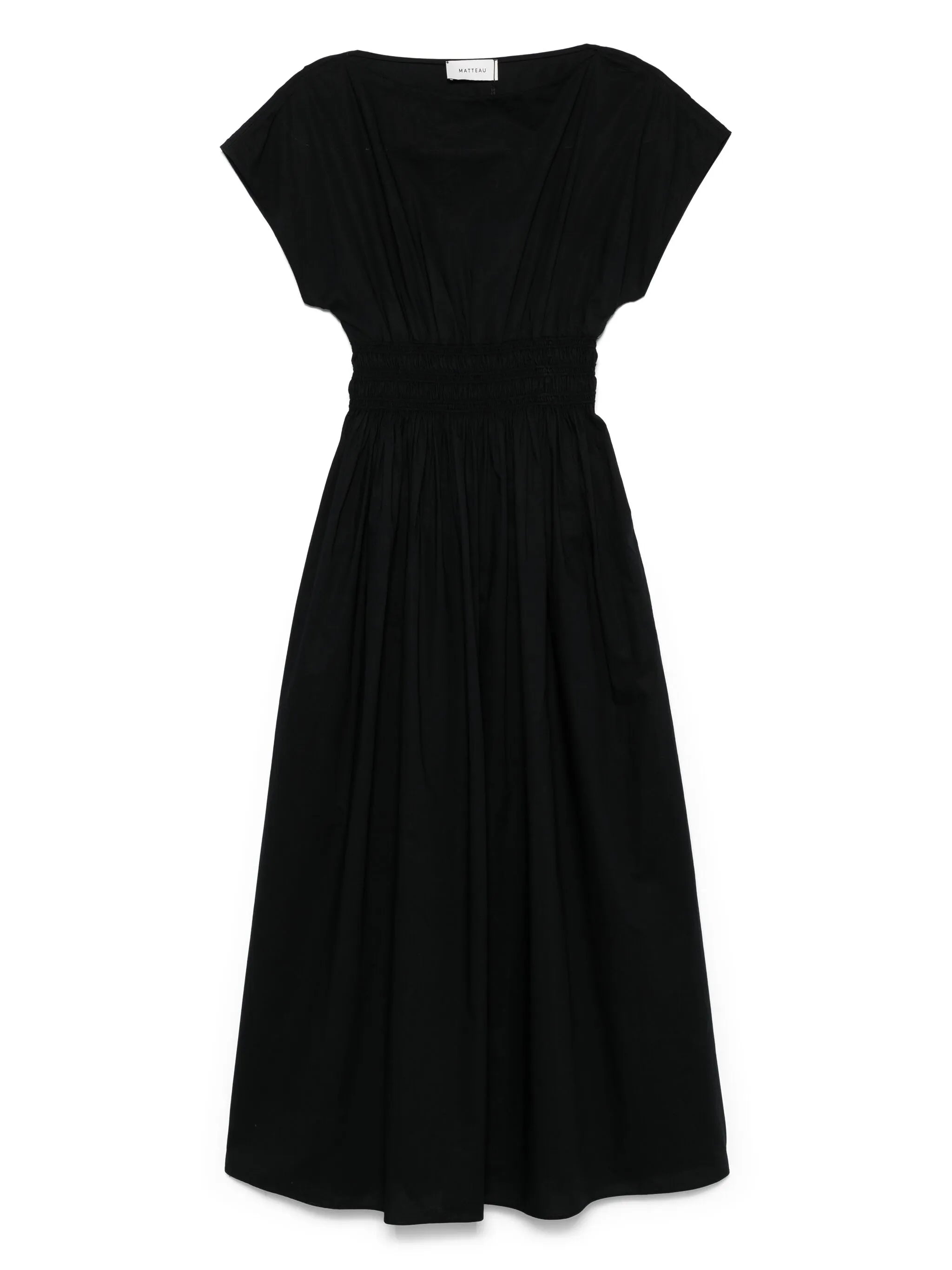 shirred-waist midi dress