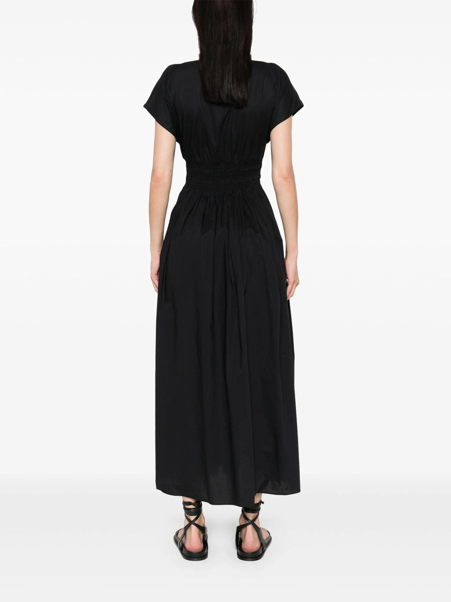 shirred-waist midi dress