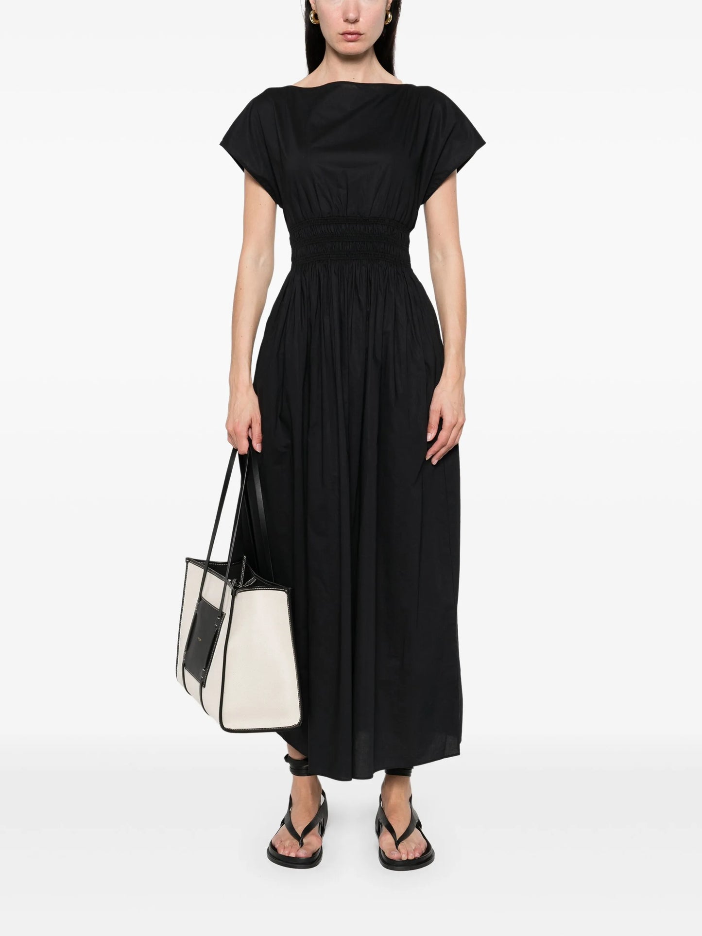 shirred-waist midi dress