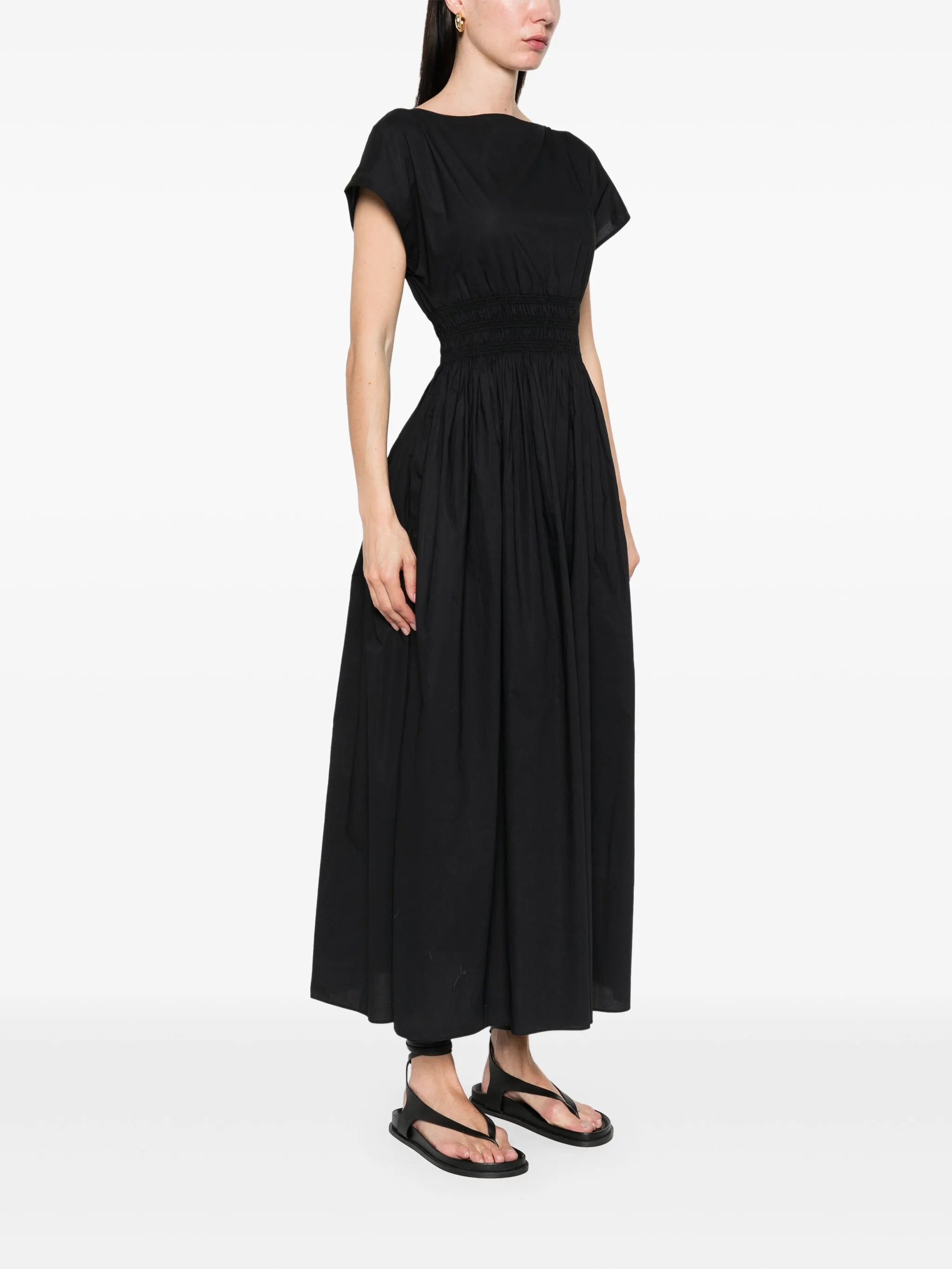shirred-waist midi dress
