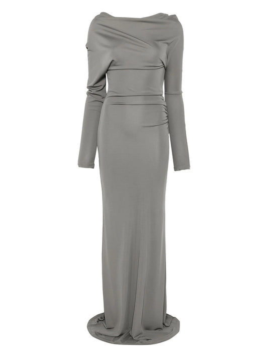 one-shoulder draped maxi dress