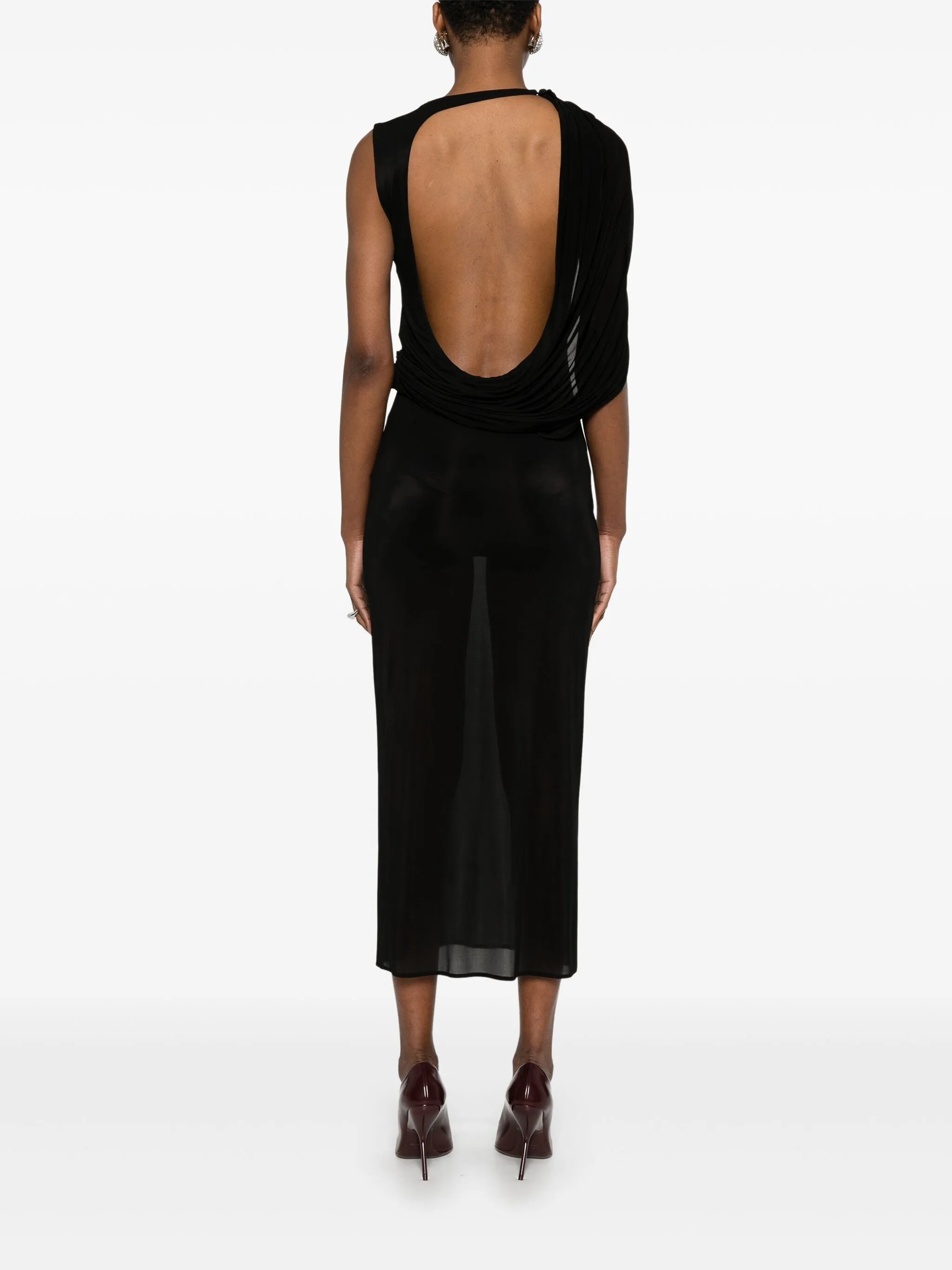 asymmetric draped midi dress