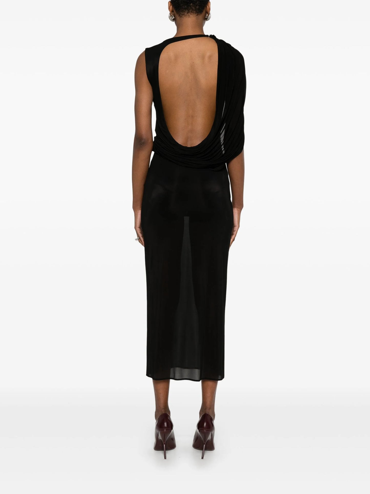 asymmetric draped midi dress