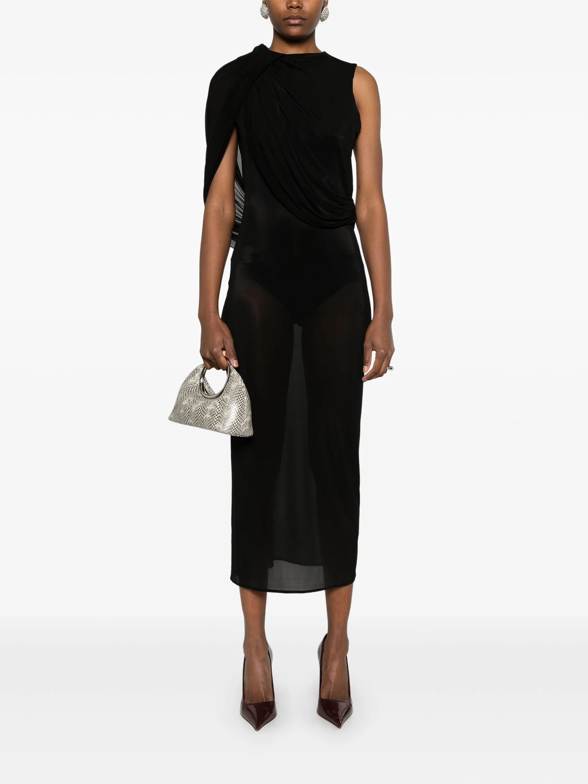 asymmetric draped midi dress