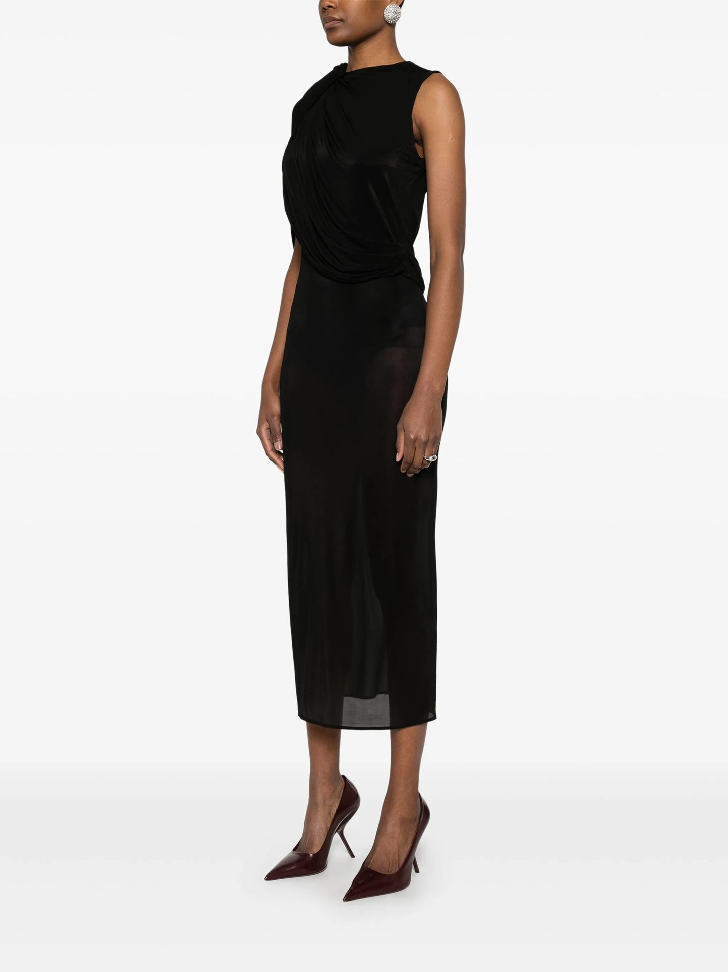 asymmetric draped midi dress