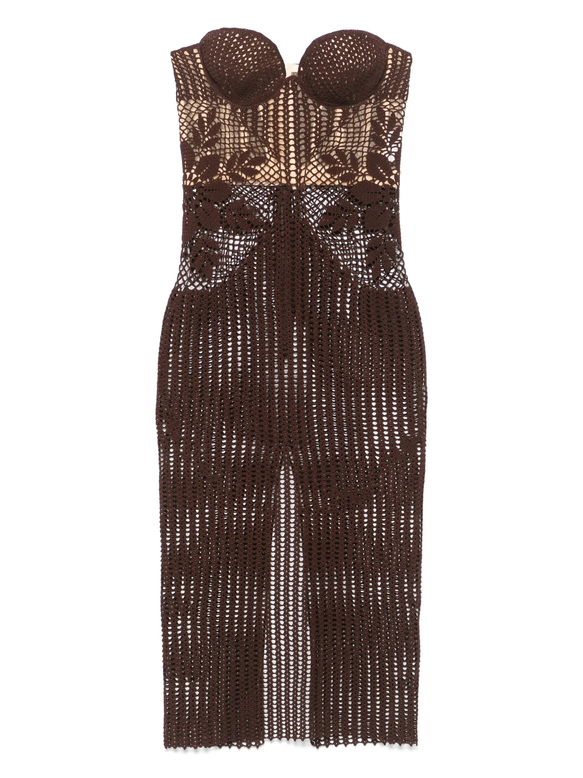 strapless crochet midi dress