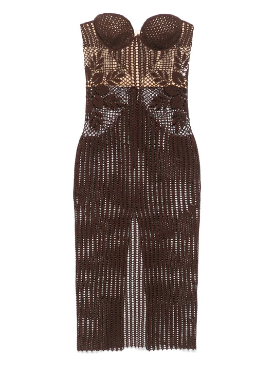 strapless crochet midi dress