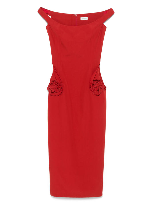 rose-detailed midi dress