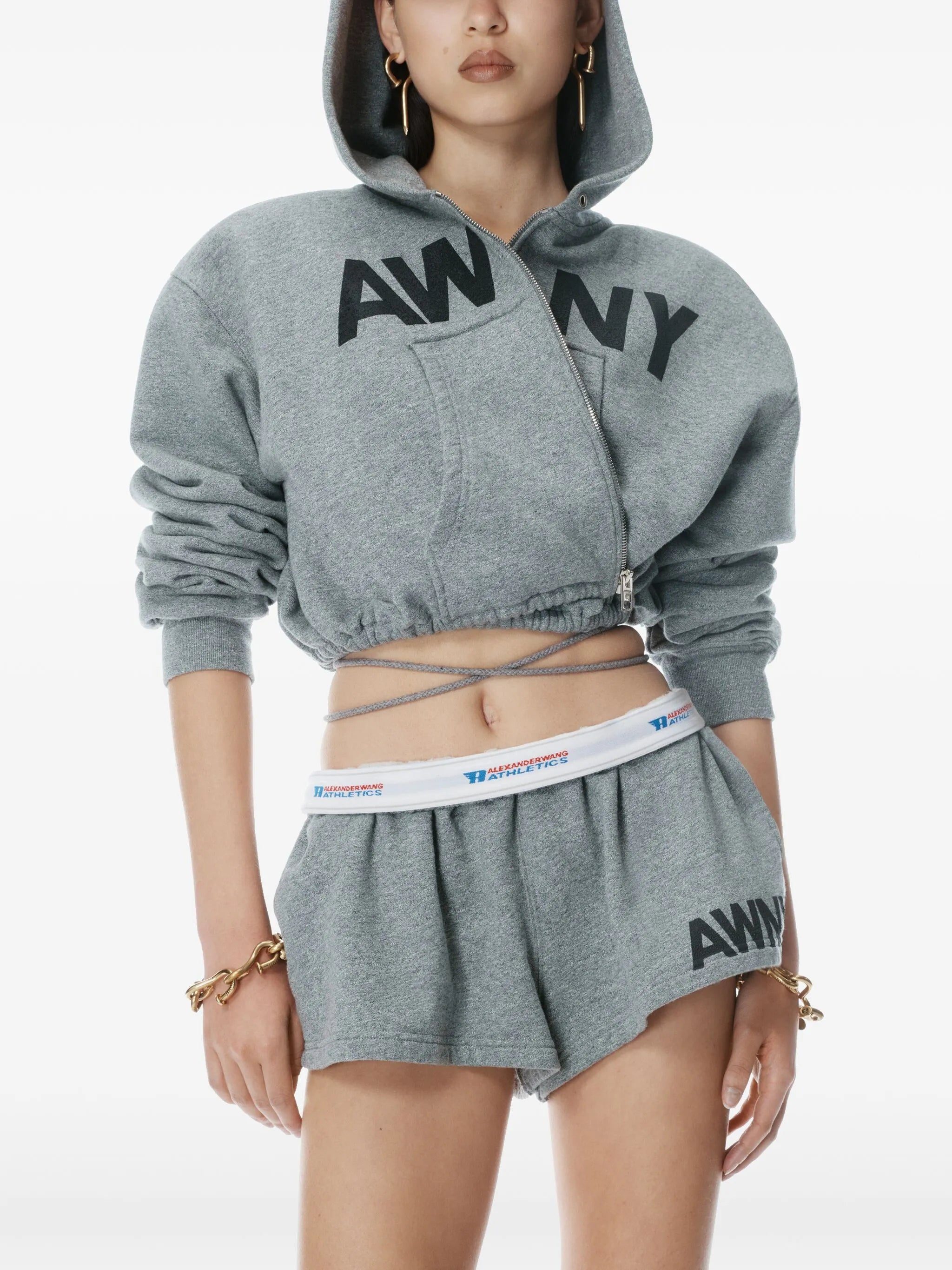 graphic-print deconstructed wrap hoodie