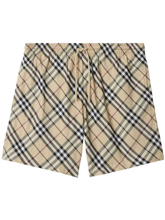 checked swim shorts