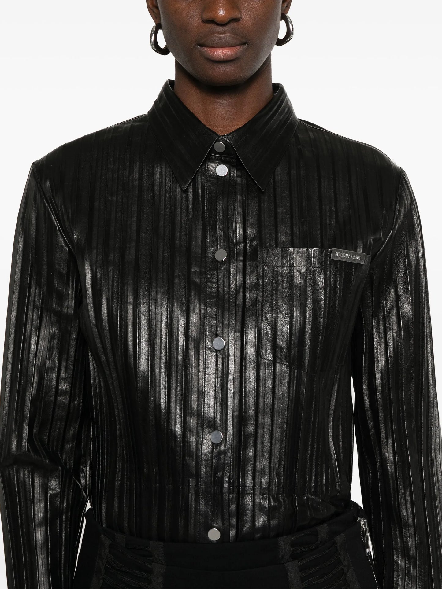 pleated leather shirt