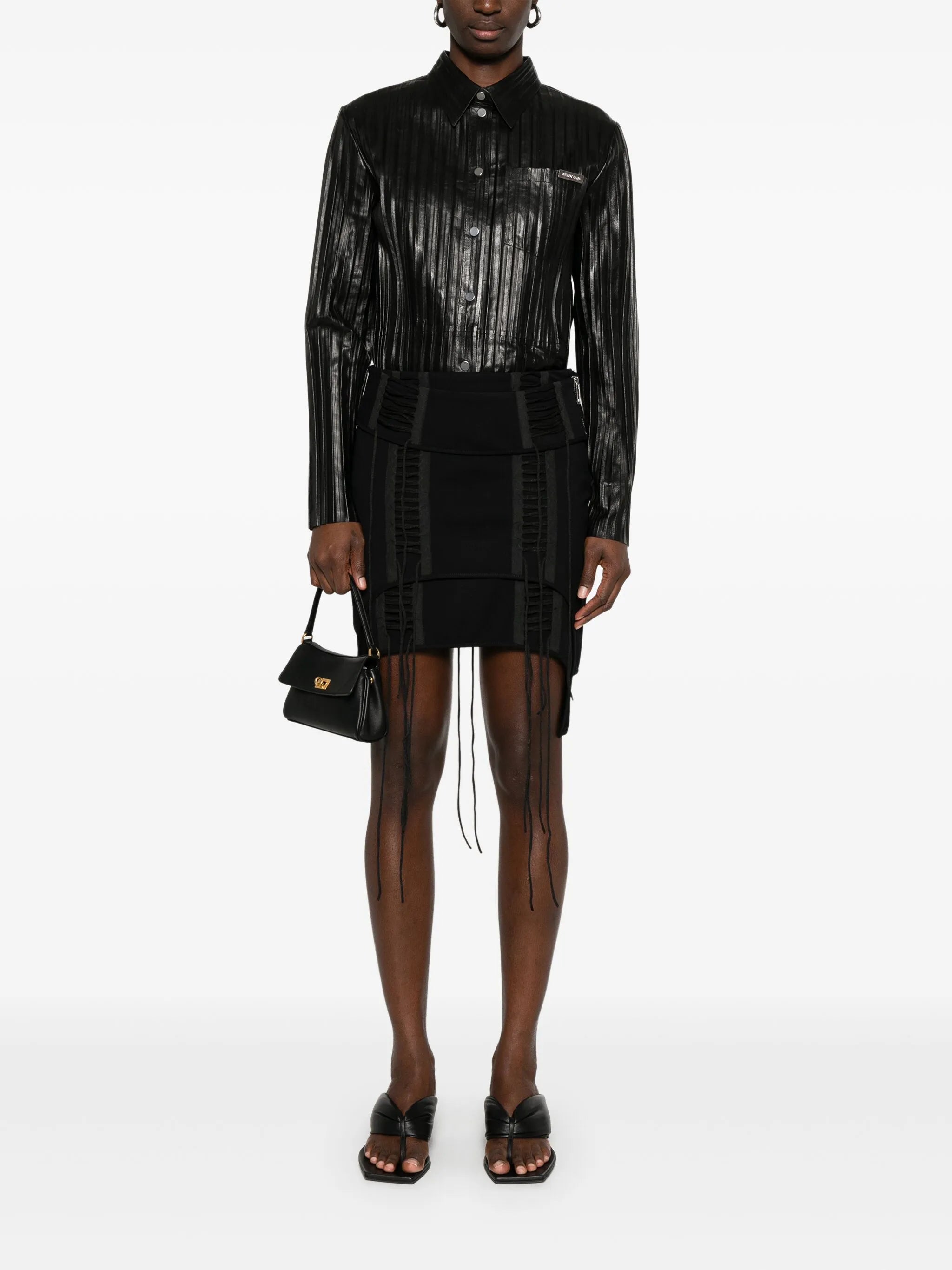 pleated leather shirt